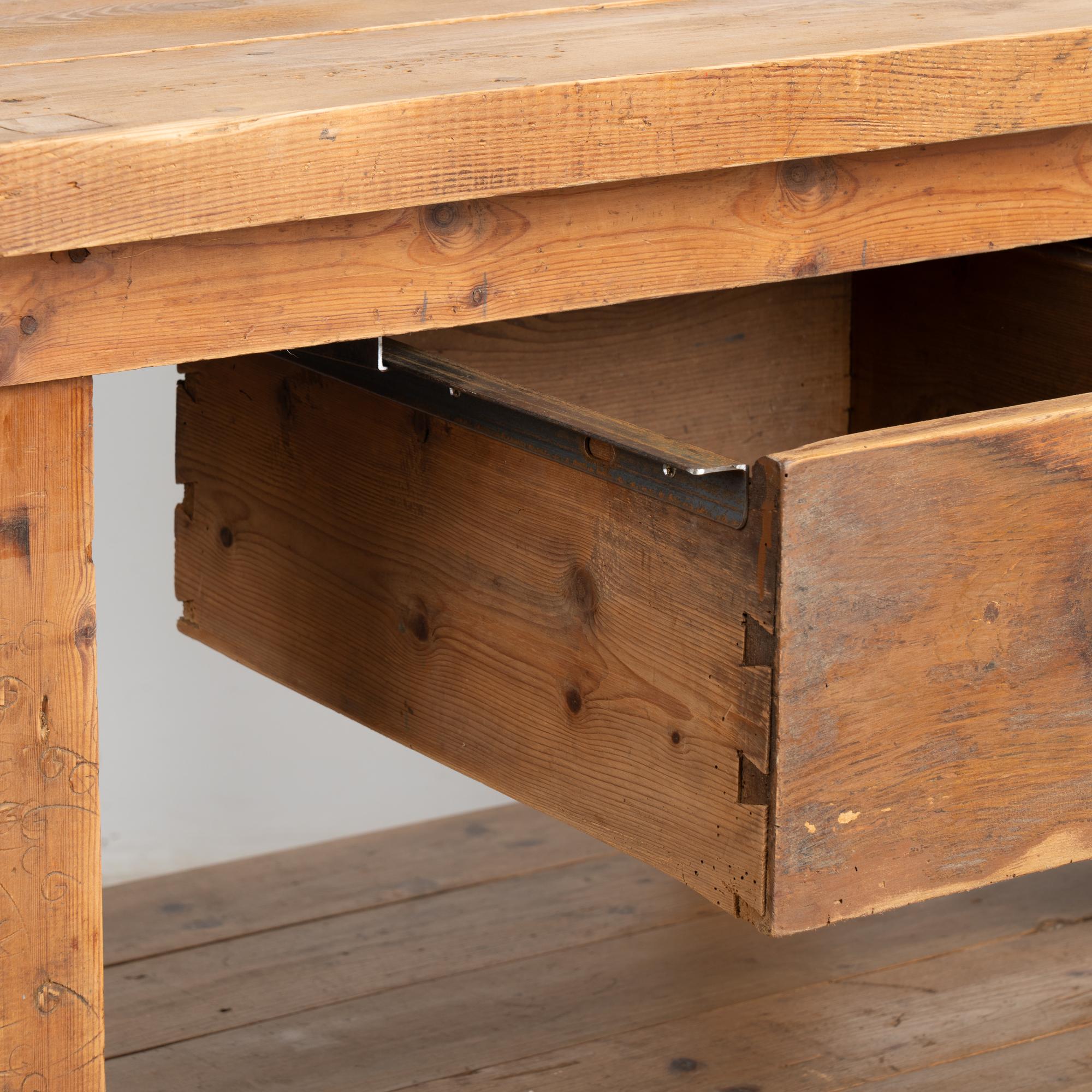 Rustic Work Table With Two Drawers and Shelf, Kitchen Island circa 1920 5