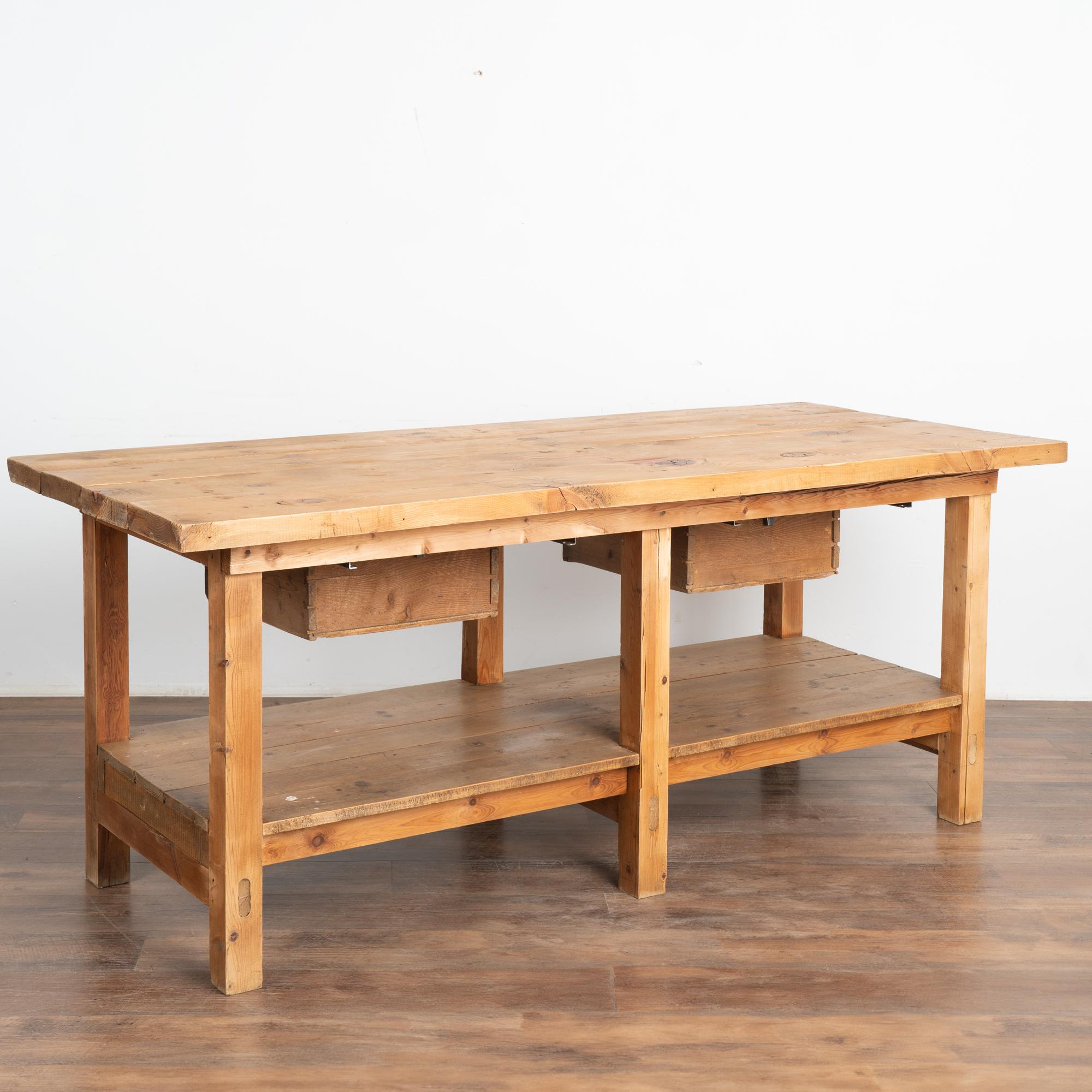 Rustic Work Table With Two Drawers and Shelf, Kitchen Island circa 1920 6