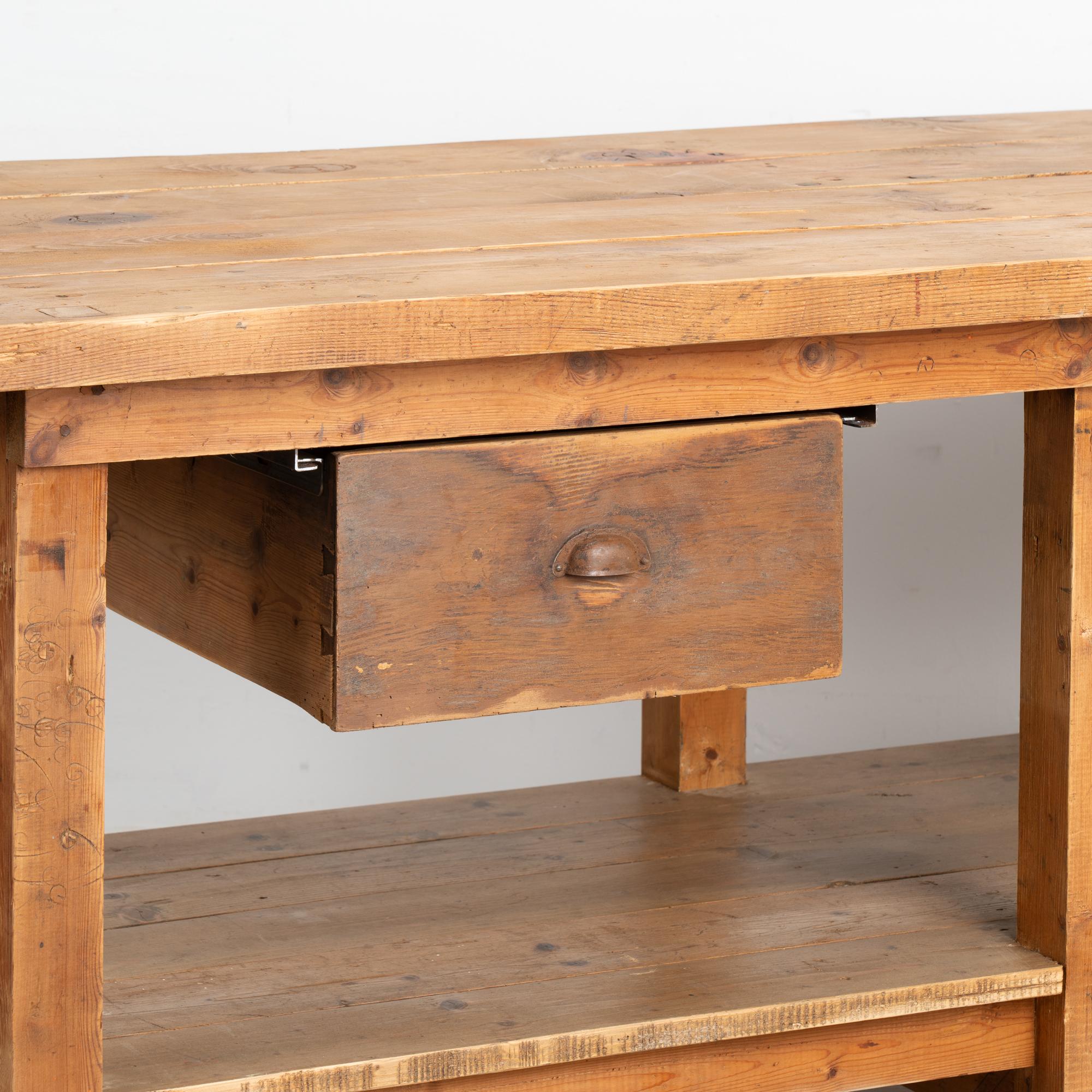 Rustic Work Table With Two Drawers and Shelf, Kitchen Island circa 1920 1