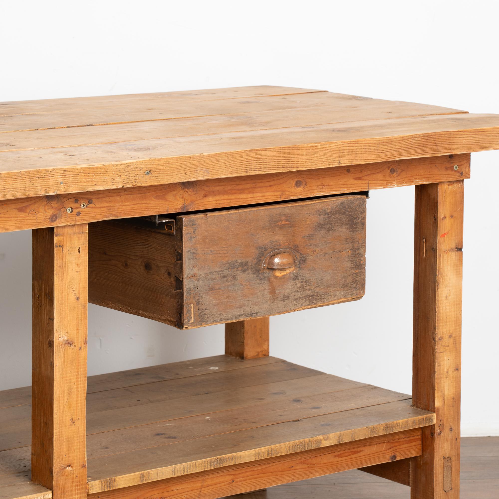 Rustic Work Table With Two Drawers and Shelf, Kitchen Island circa 1920 3