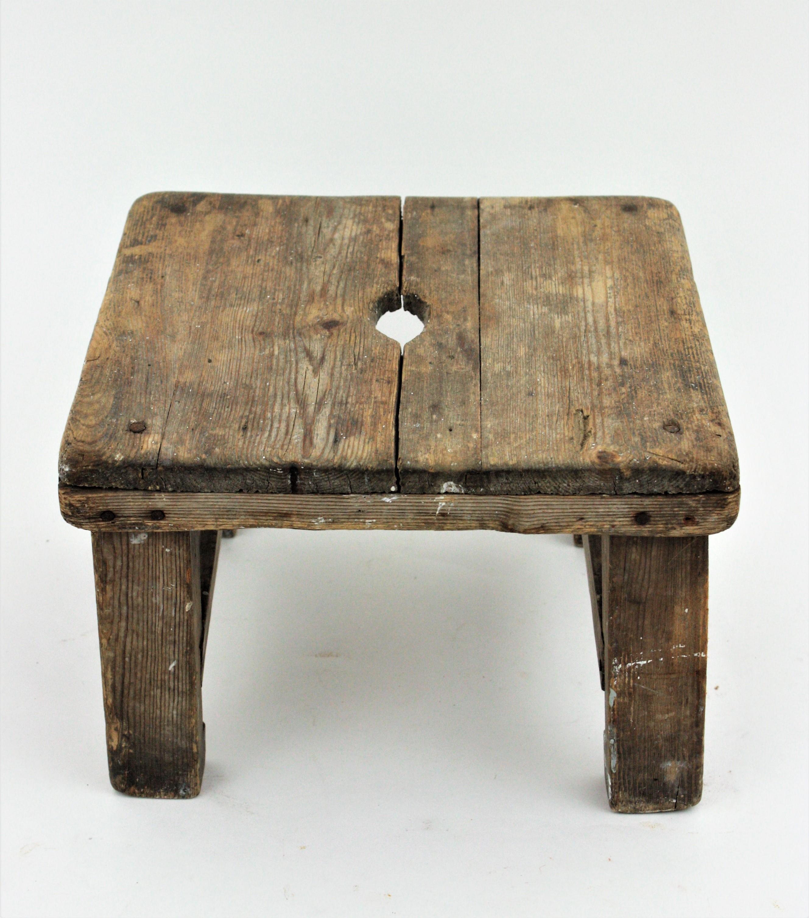 Rustic Workshop Wooden Pedestal Stand or Stool For Sale 5