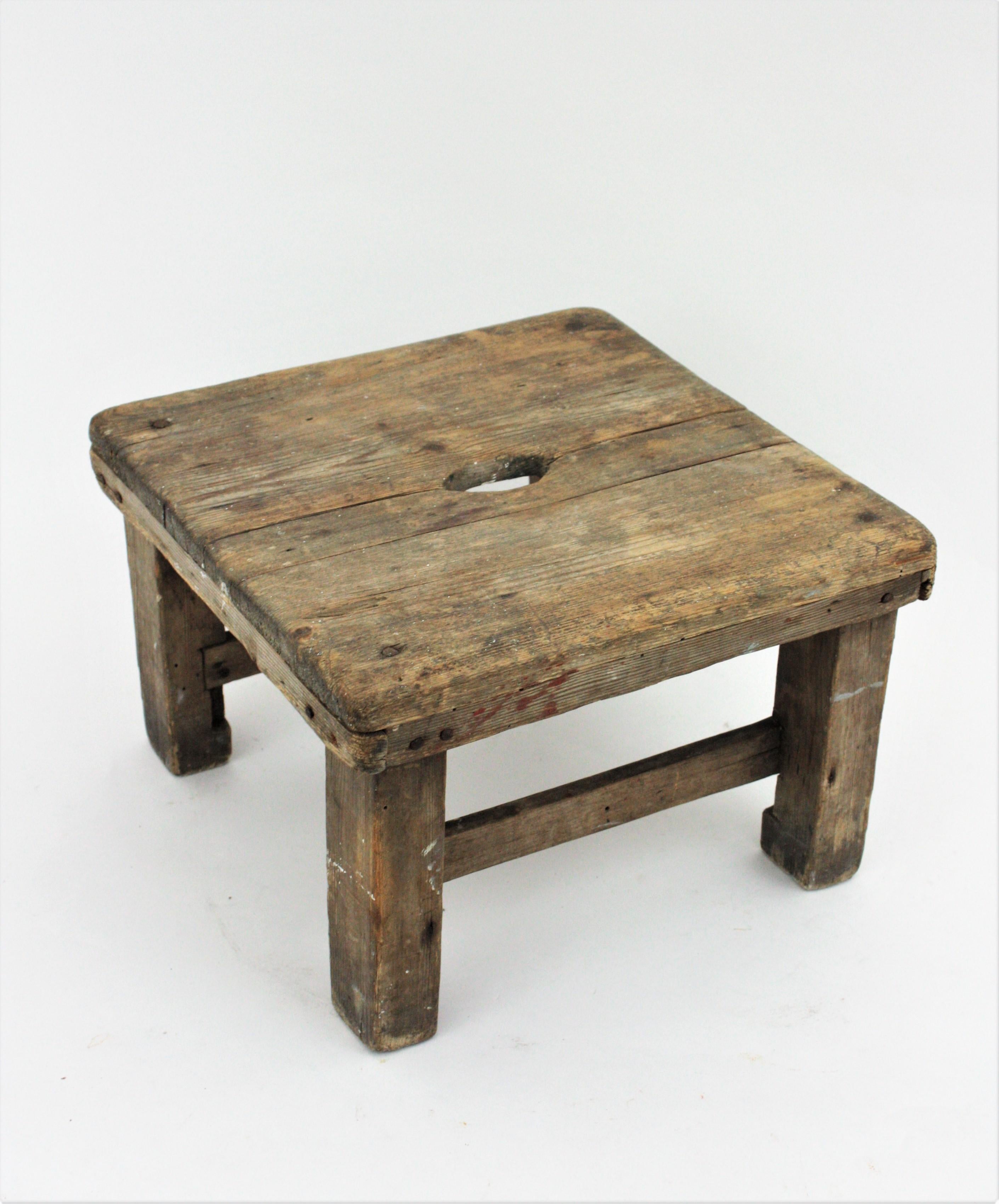 Rustic Workshop Wooden Pedestal Stand or Stool For Sale 6