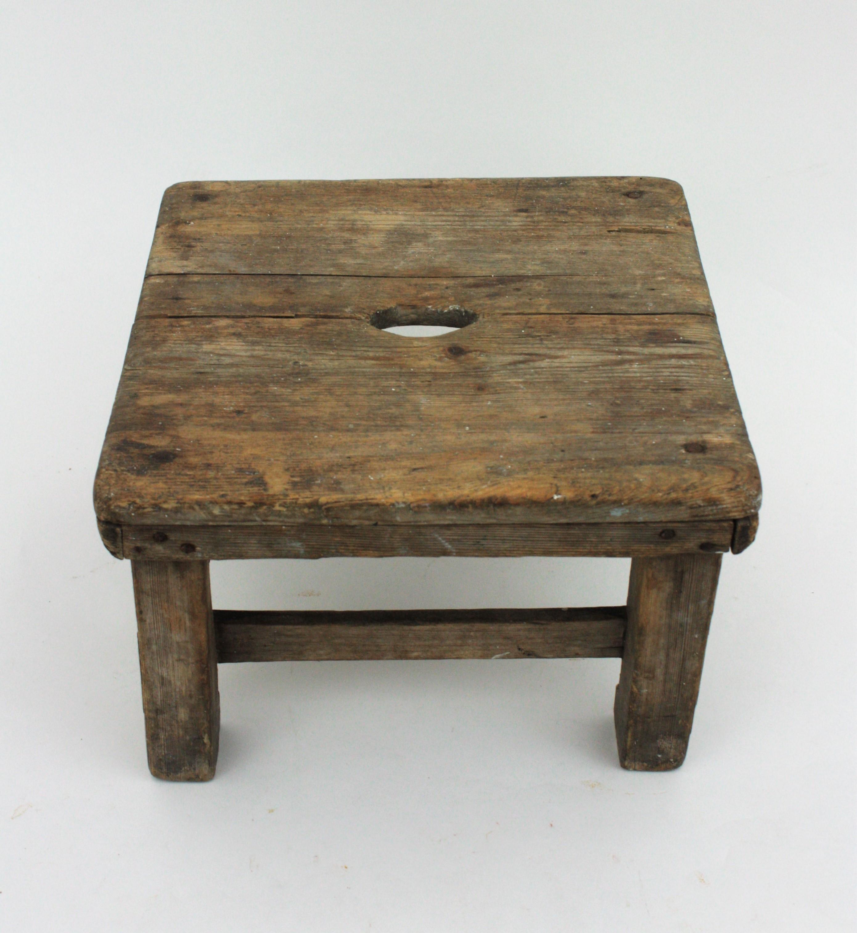 20th Century Rustic Workshop Wooden Pedestal Stand or Stool For Sale