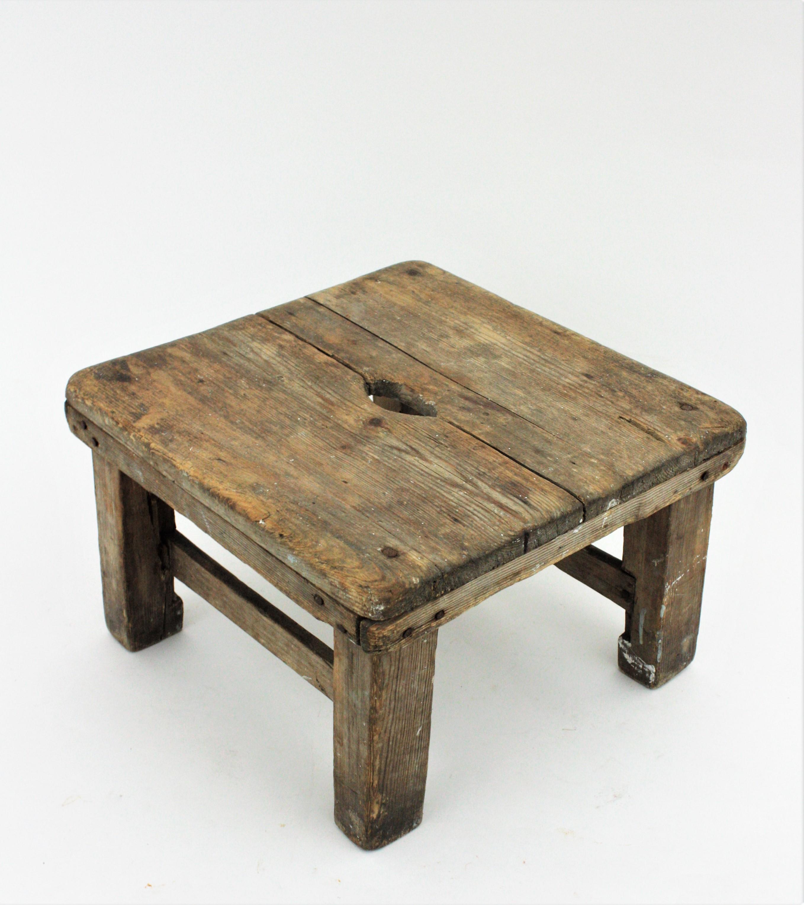 Rustic Workshop Wooden Pedestal Stand or Stool For Sale 2