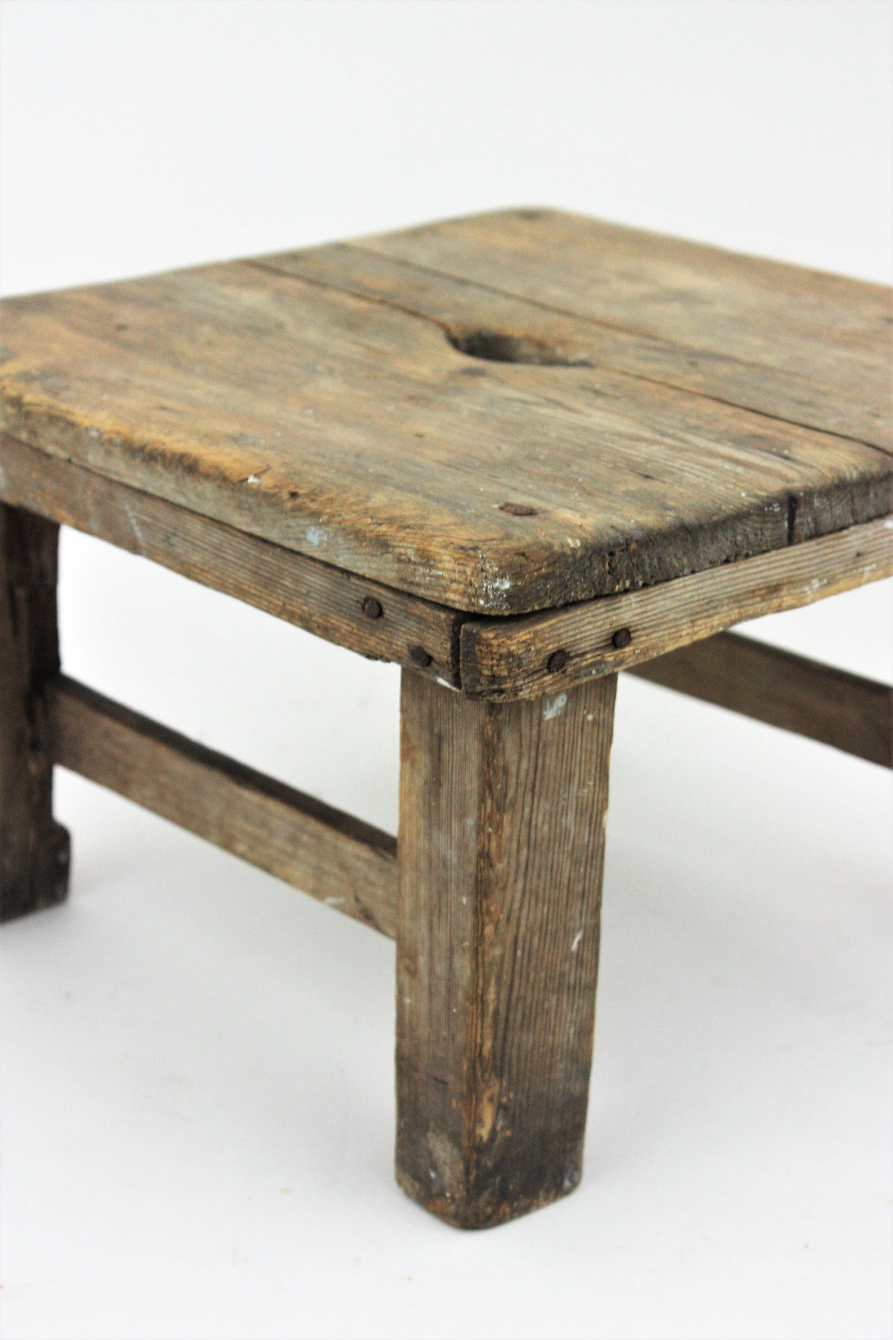 Rustic Workshop Wooden Pedestal Stand or Stool For Sale 3