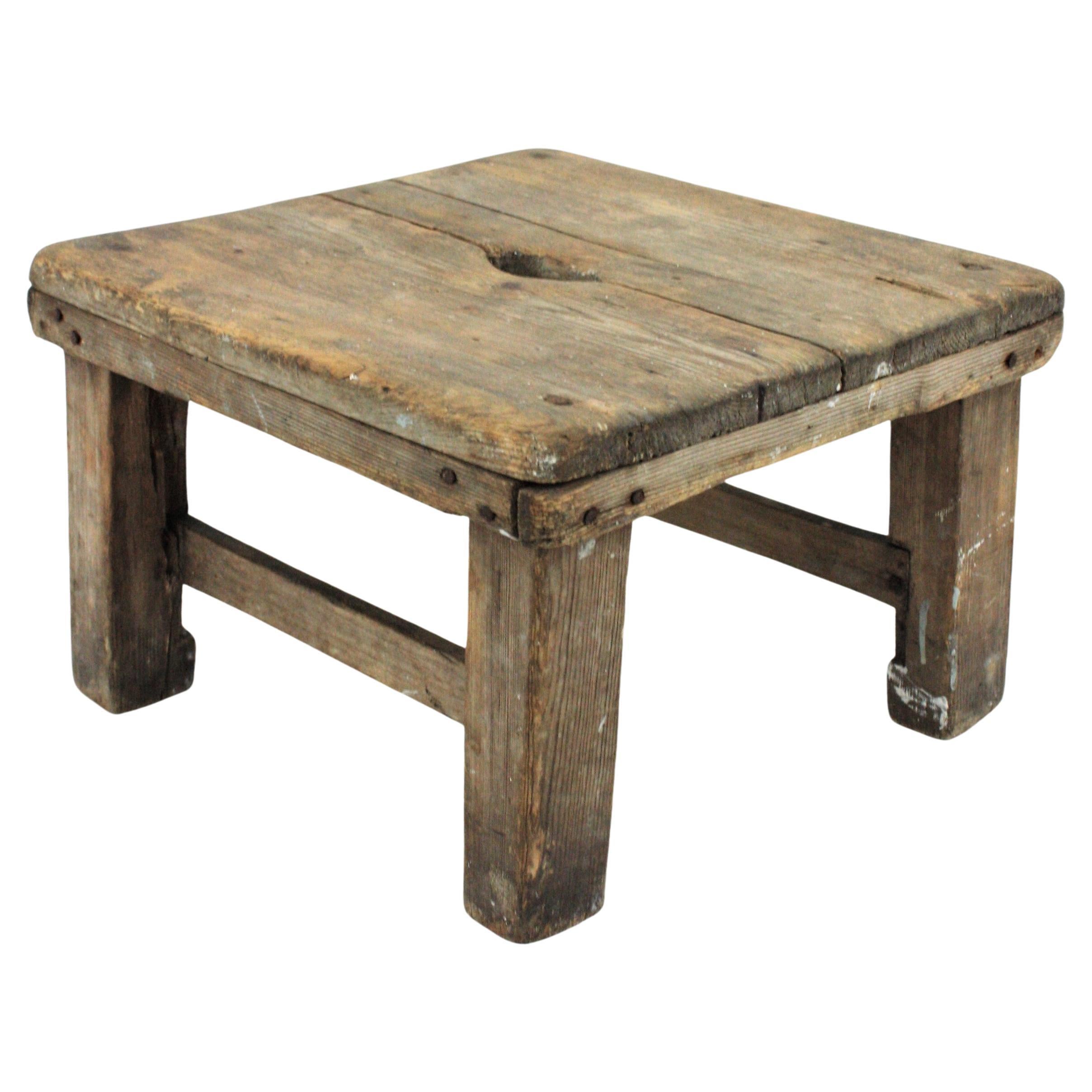Rustic Workshop Wooden Pedestal Stand or Stool