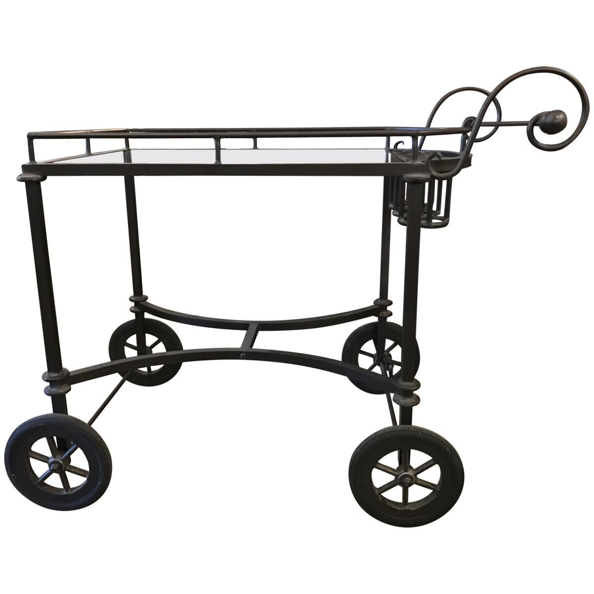 Traditional furniture is perfect for home designers looking to create a comfortable and timeless sophistication in their households. This rustic outdoor bar cart is made from a wrought iron frame in a dark brown finish, which nicely complements its