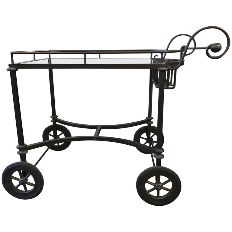Rustic Wrought Iron and Glass Outdoor Bar Cart at 1stDibs