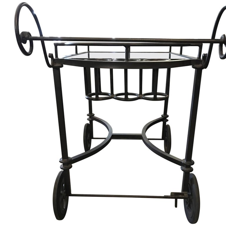 Rustic Wrought Iron and Glass Outdoor Bar Cart at 1stDibs
