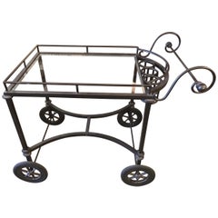 Rustic Wrought Iron and Glass Outdoor Bar Cart
