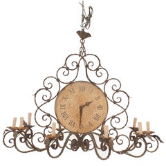 Rustic Wrought Iron Chandelier with Ten Scroll Arms, English Design