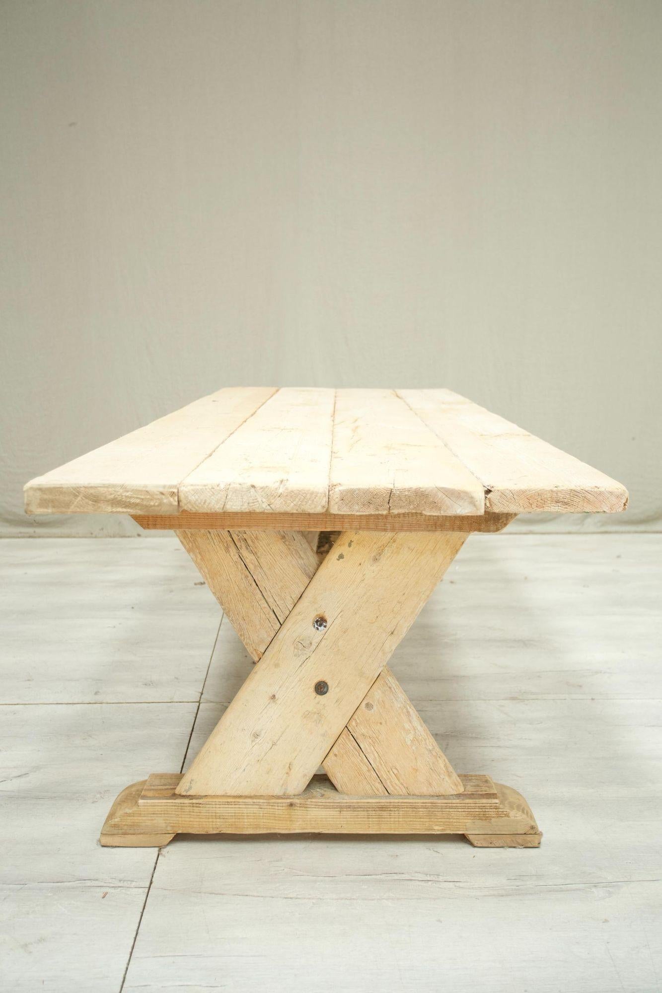 Rustic 'x' Frame Pine Dining Table For Sale 7