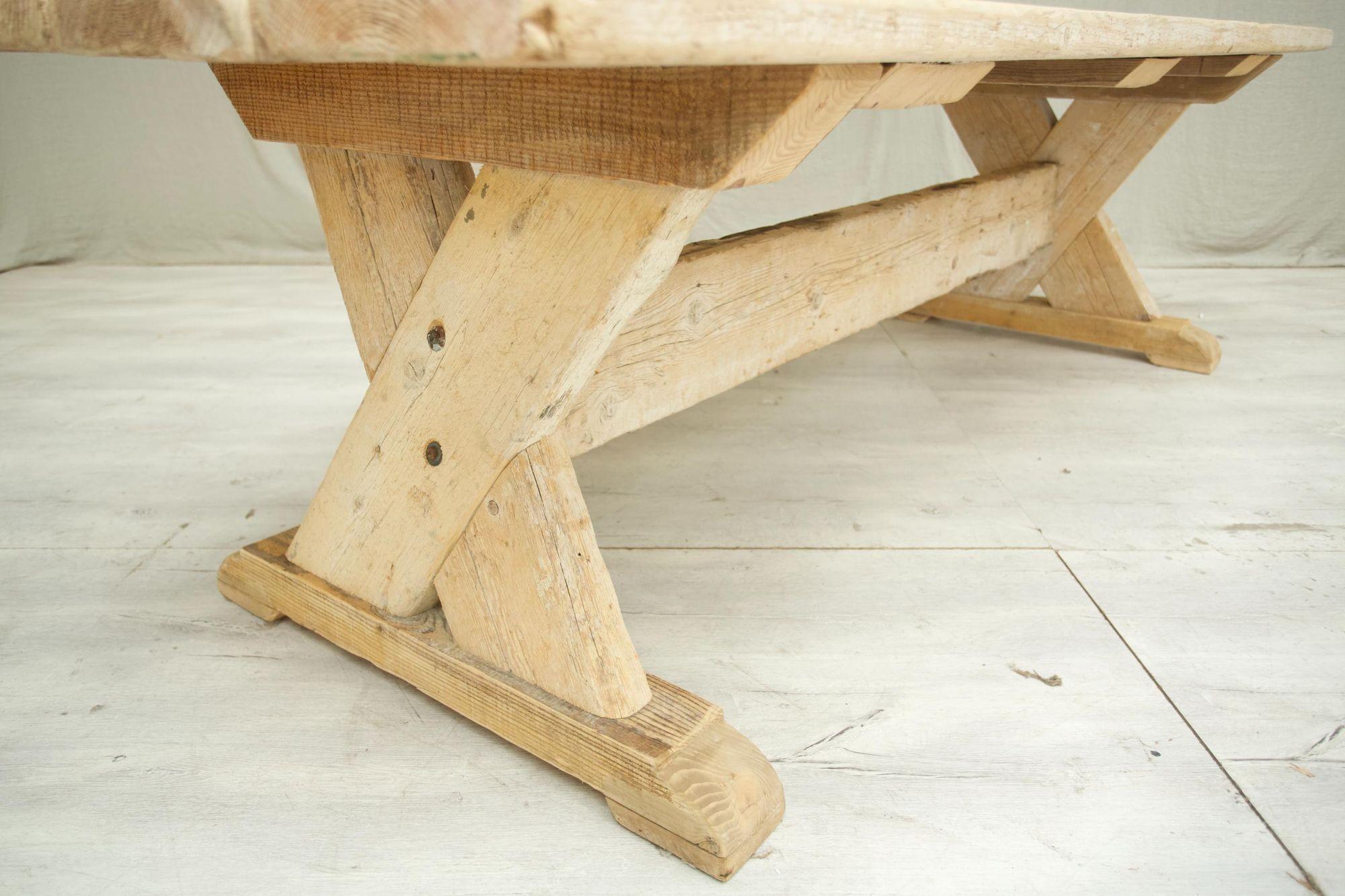 Rustic 'x' Frame Pine Dining Table For Sale 5
