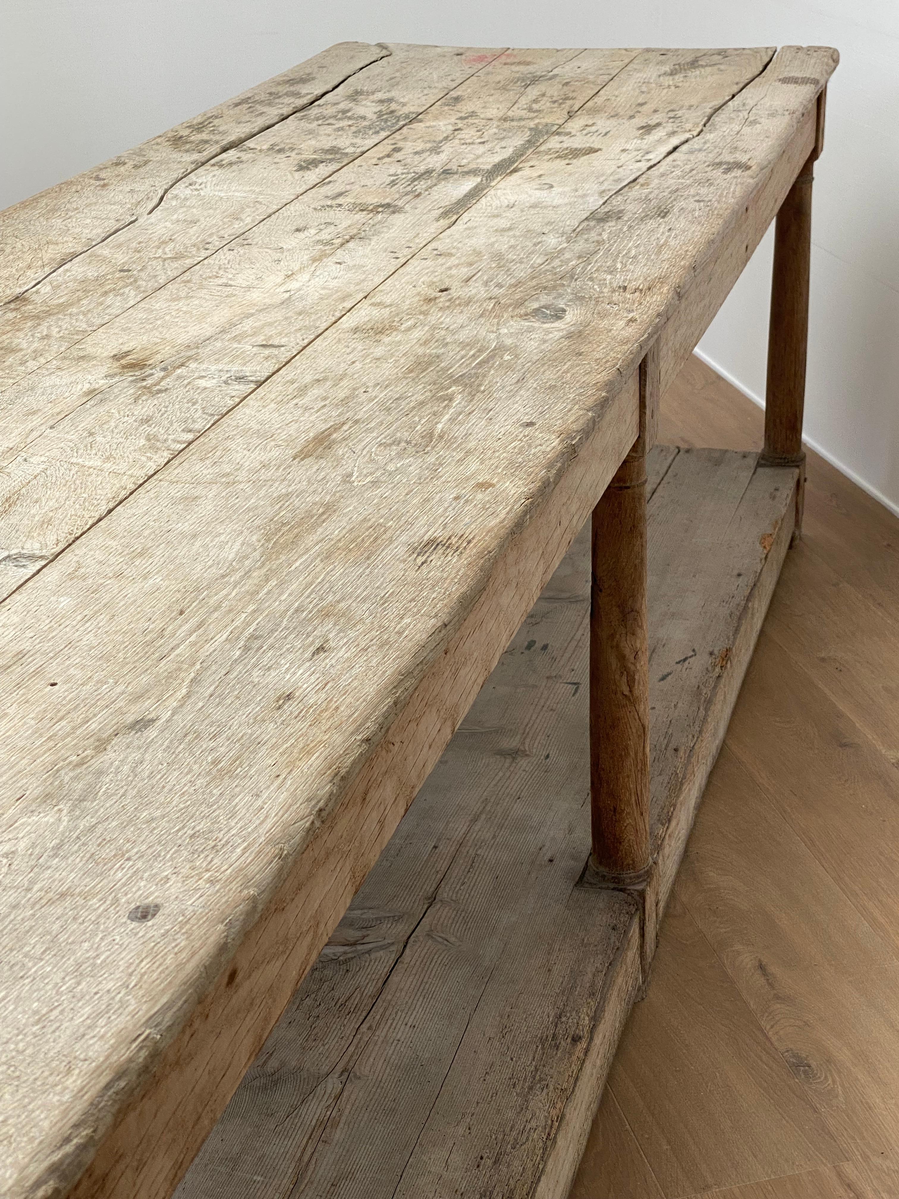 Rustic, Brutalist French Drapiers Table in Bleached Oak 8