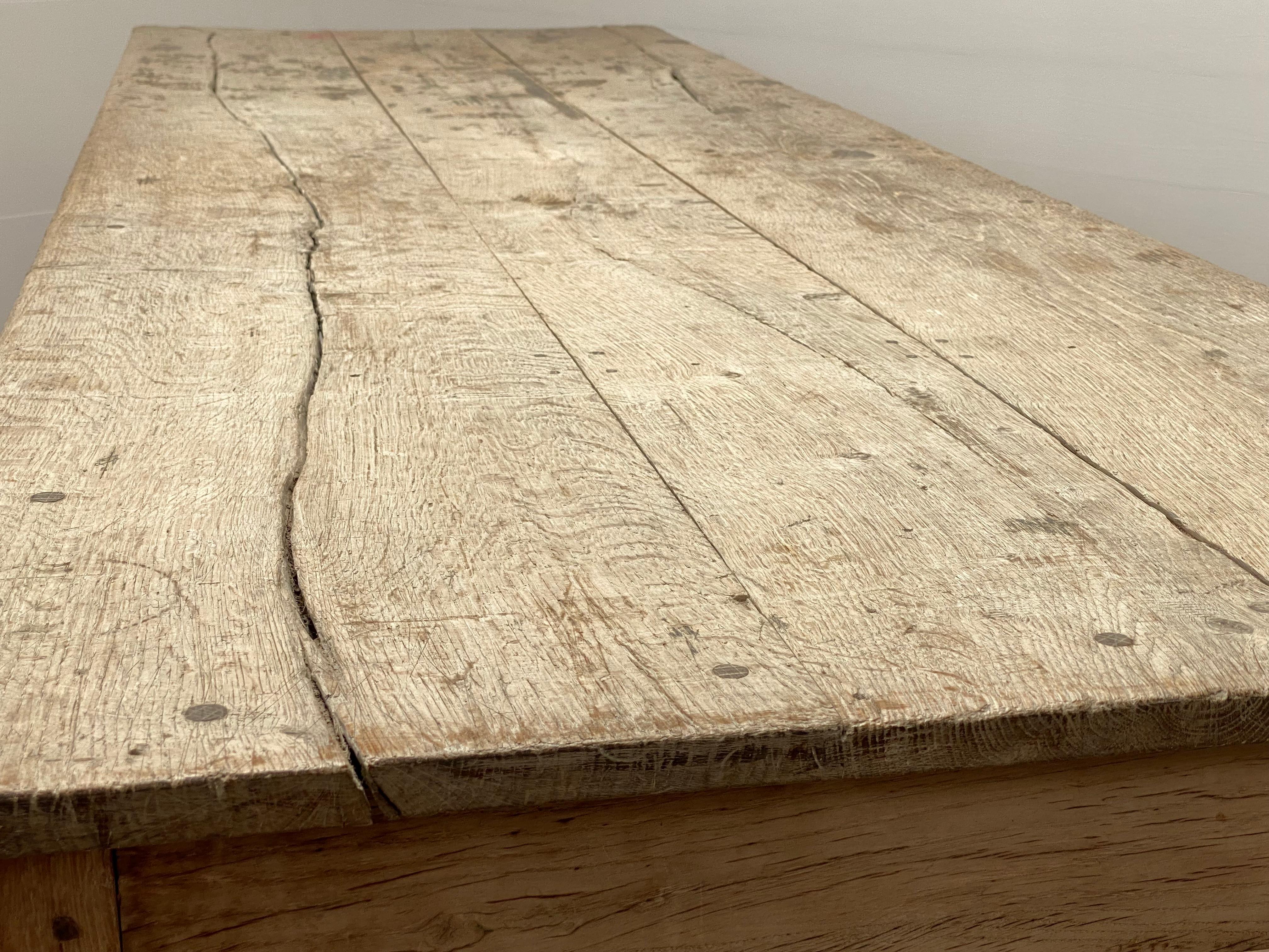Rustic, Brutalist French Drapiers Table in Bleached Oak 9