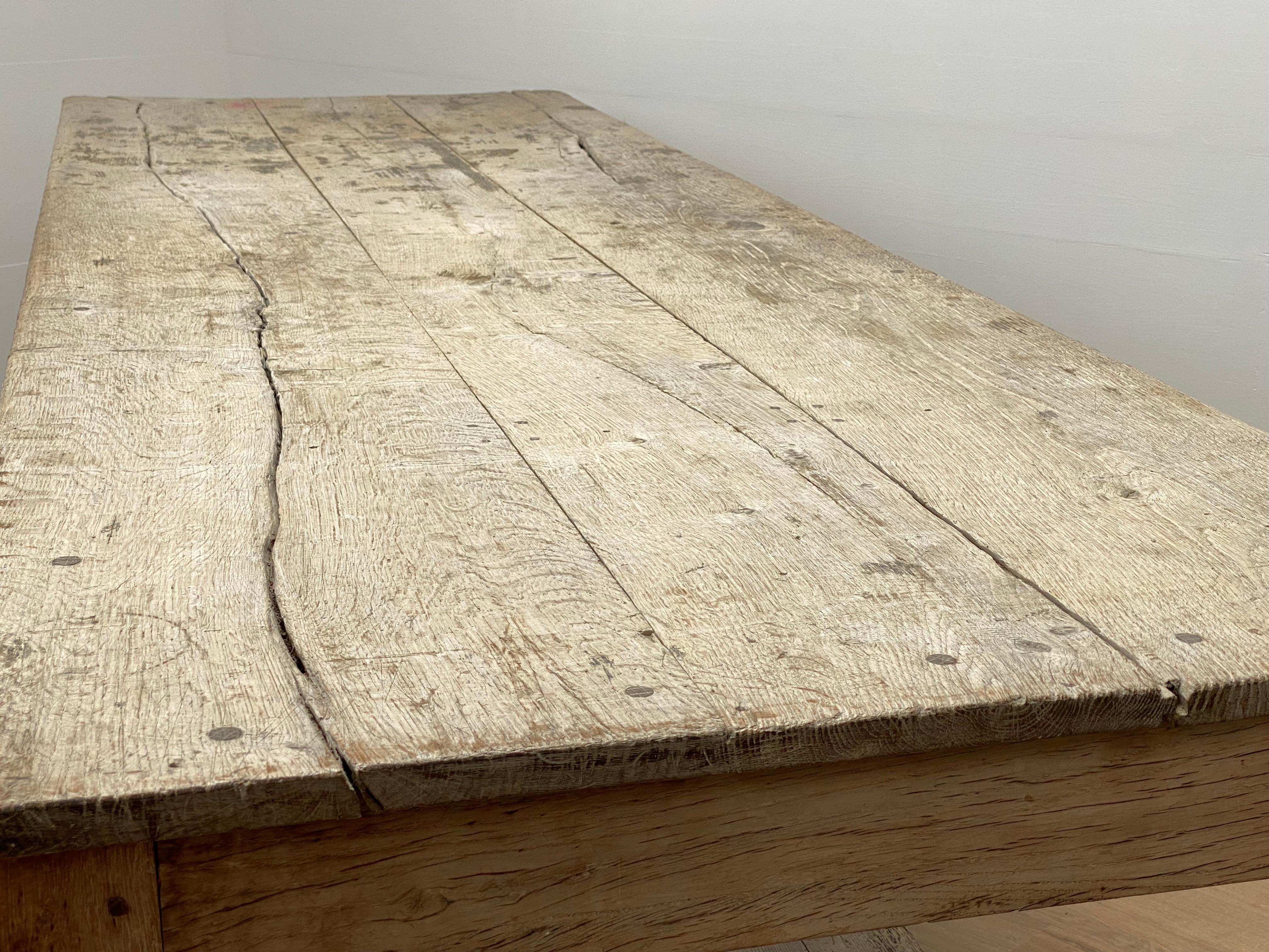 Rustic, Brutalist French Drapiers Table in Bleached Oak 10