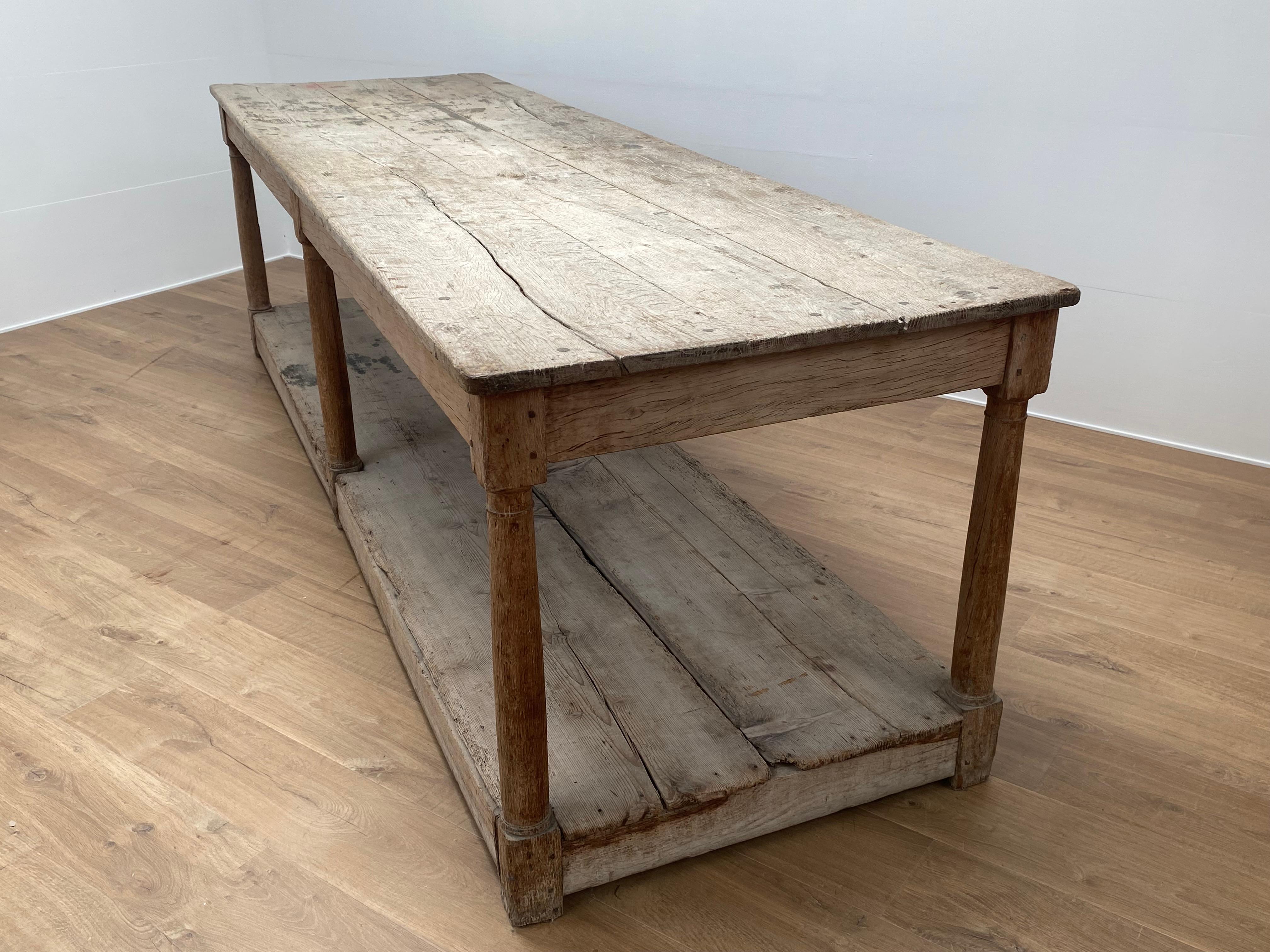 Rustic, Brutalist French Drapiers Table in Bleached Oak 11