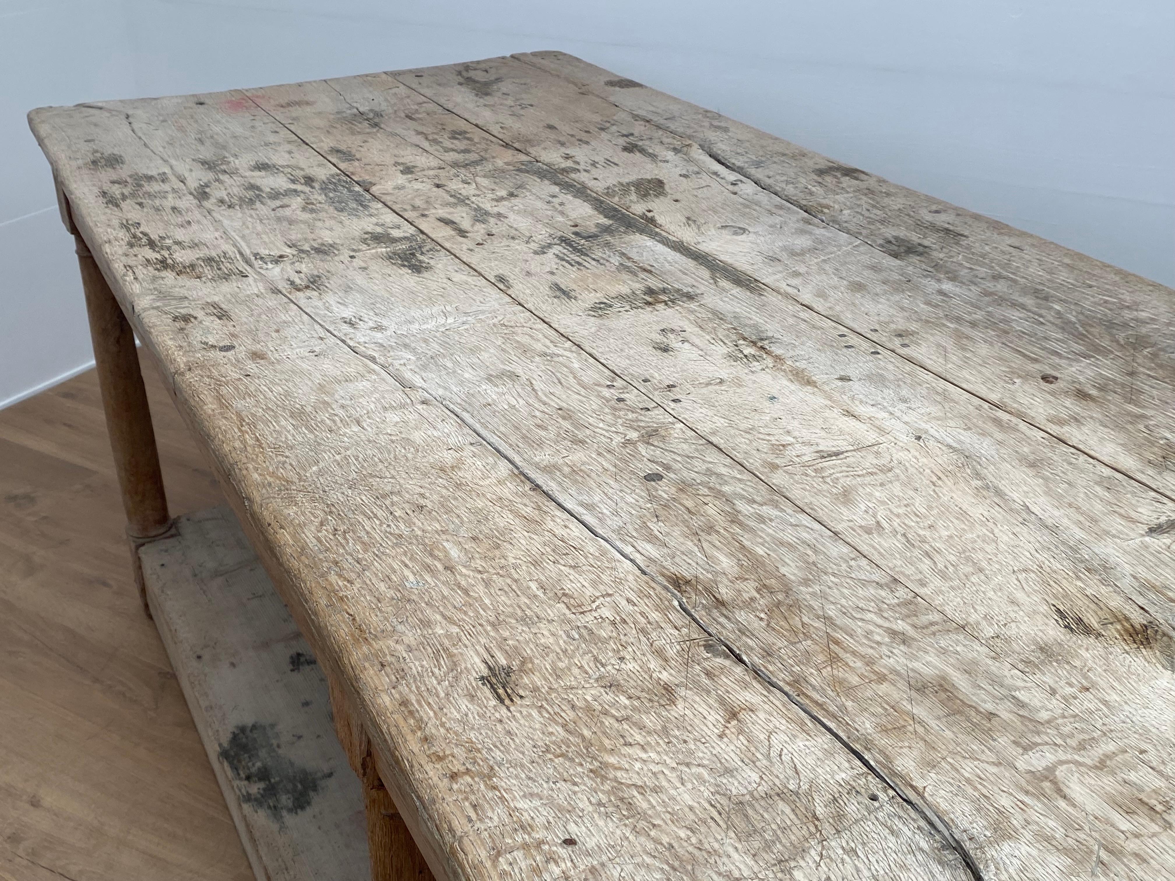 Early 20th Century Rustic, Brutalist French Drapiers Table in Bleached Oak