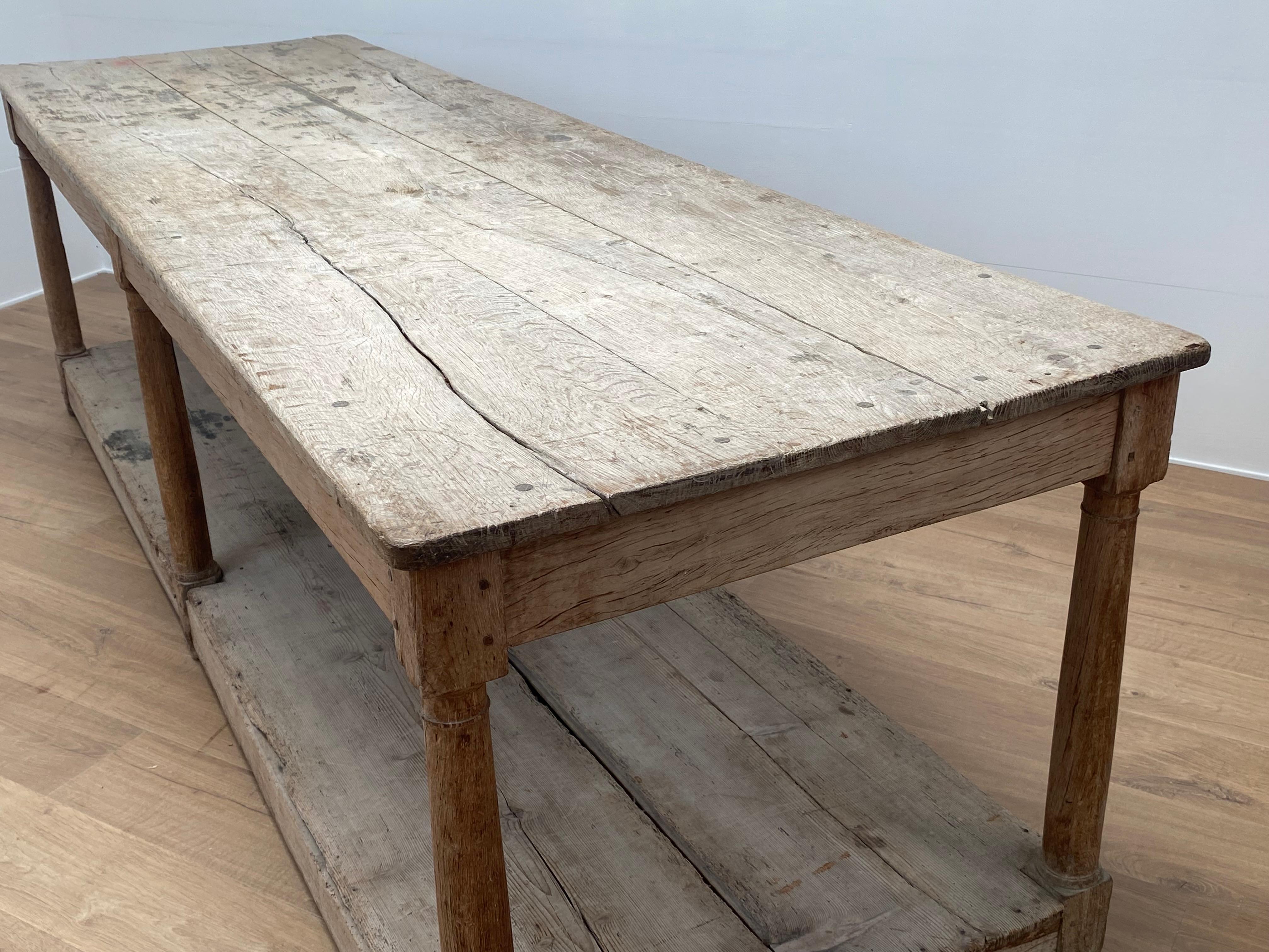Rustic, Brutalist French Drapiers Table in Bleached Oak 1