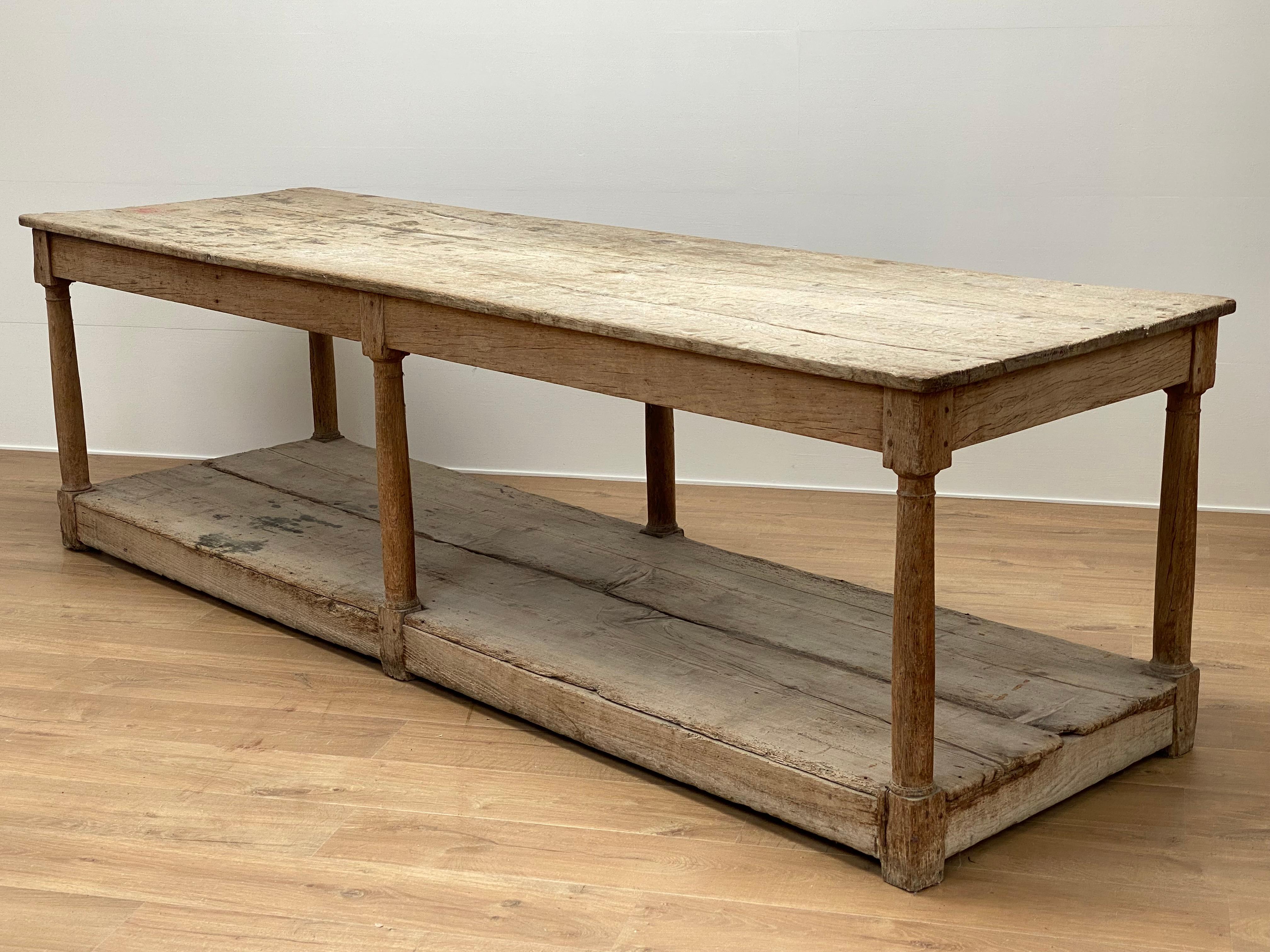 Rustic, Brutalist French Drapiers Table in Bleached Oak 4