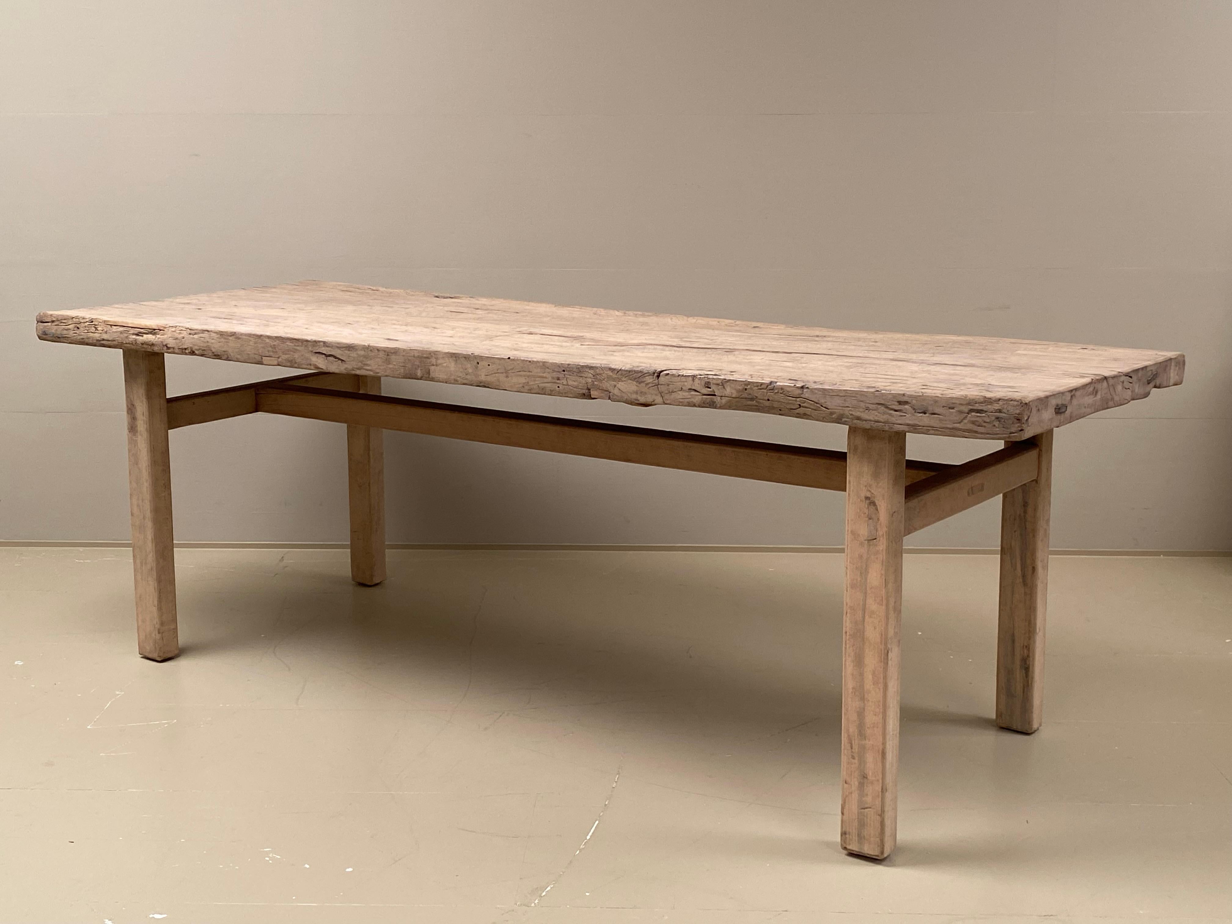 Rustic, Brutalist French Farming, Kitchen Table in Antique Elm Wood timber. 5