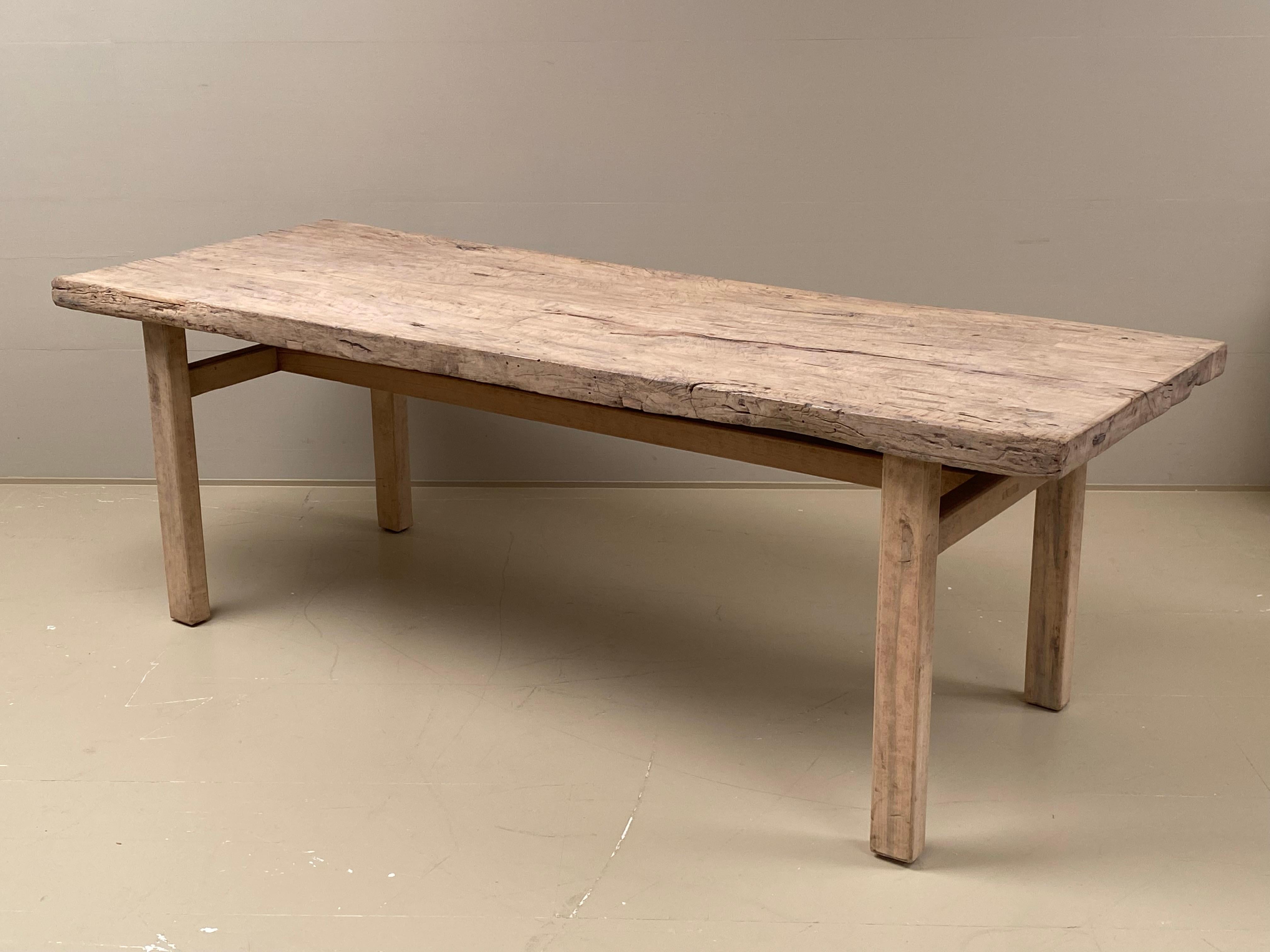 Rustic, Brutalist French Farming, Kitchen Table in Antique Elm Wood timber. 6
