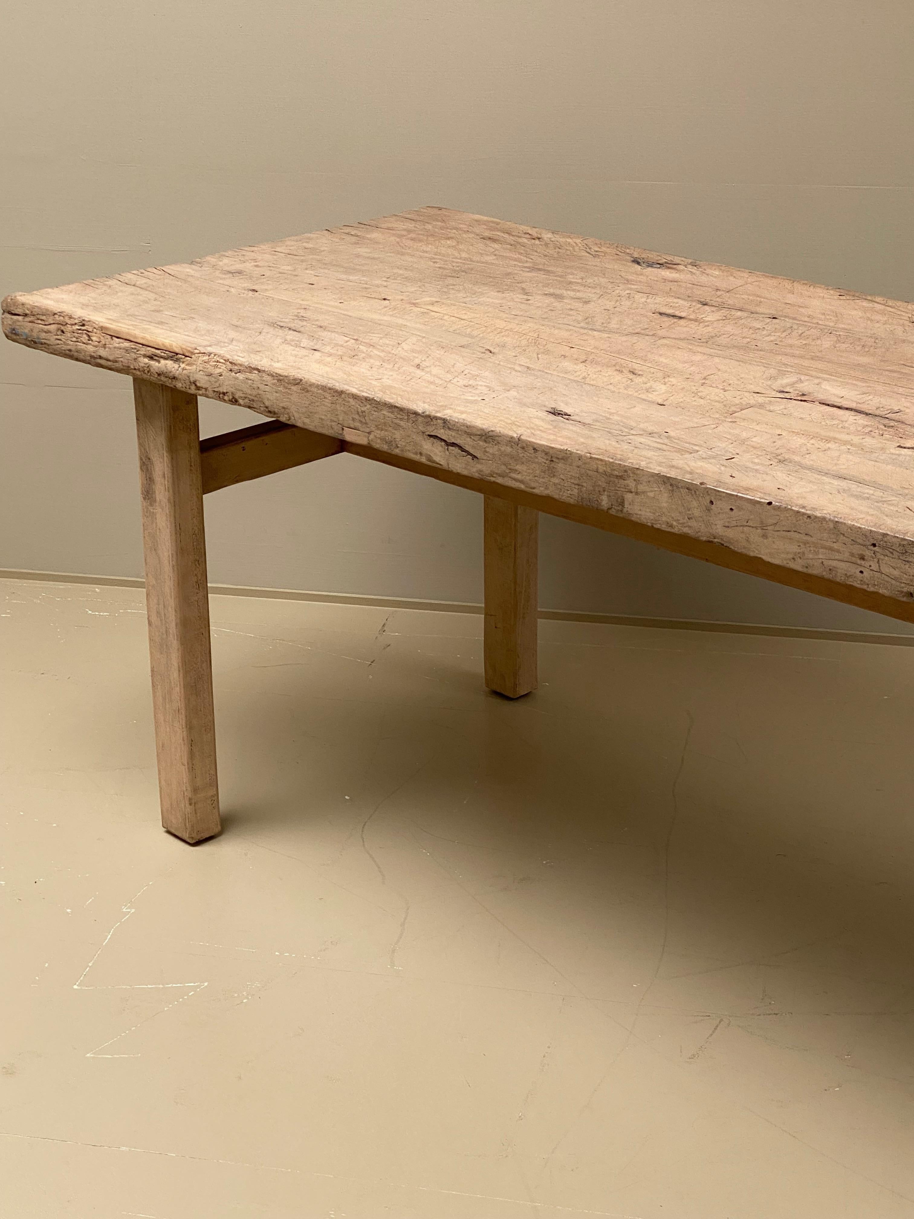 Rustic, Brutalist French Farming, Kitchen Table in Antique Elm Wood timber. 7