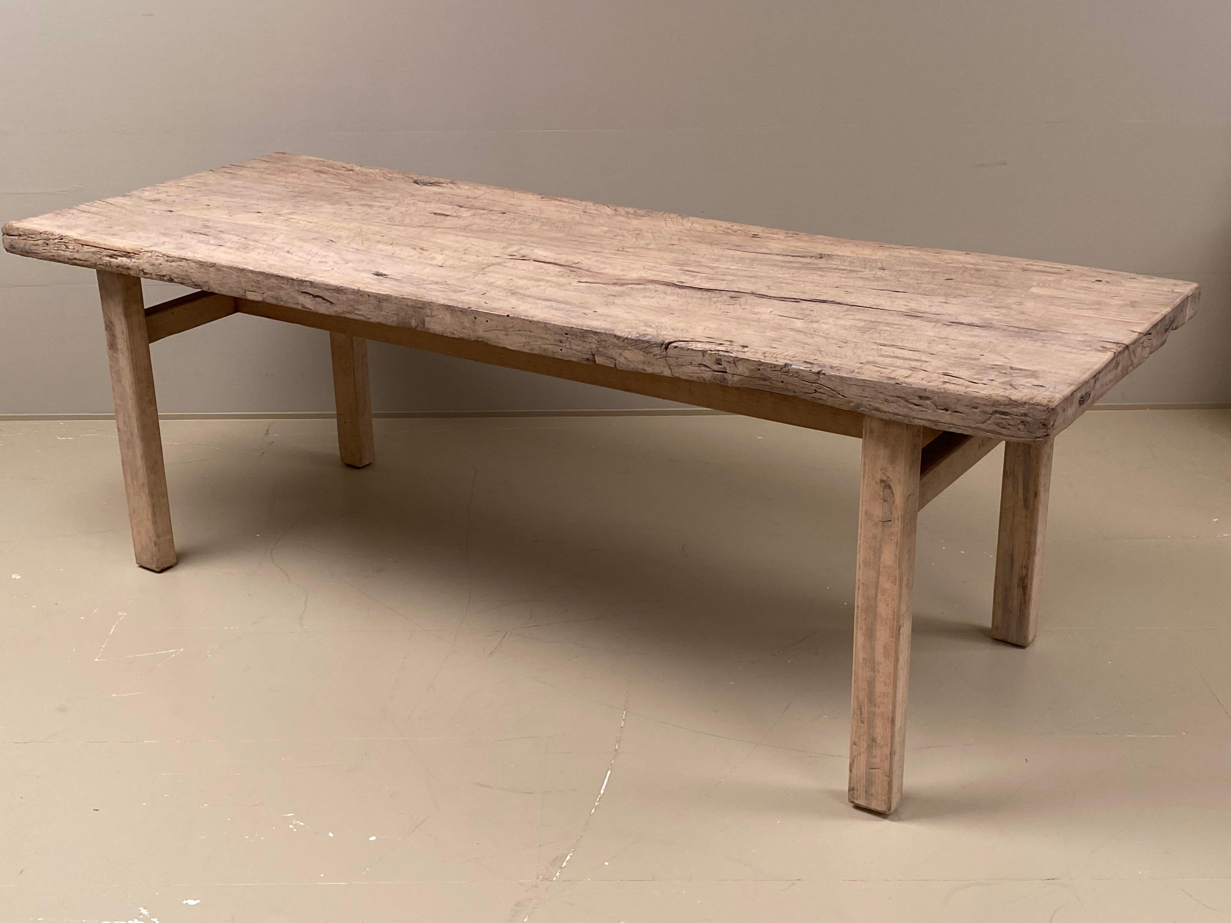 Rustic, Brutalist French Farming, Kitchen Table in Antique Elm Wood timber. 8