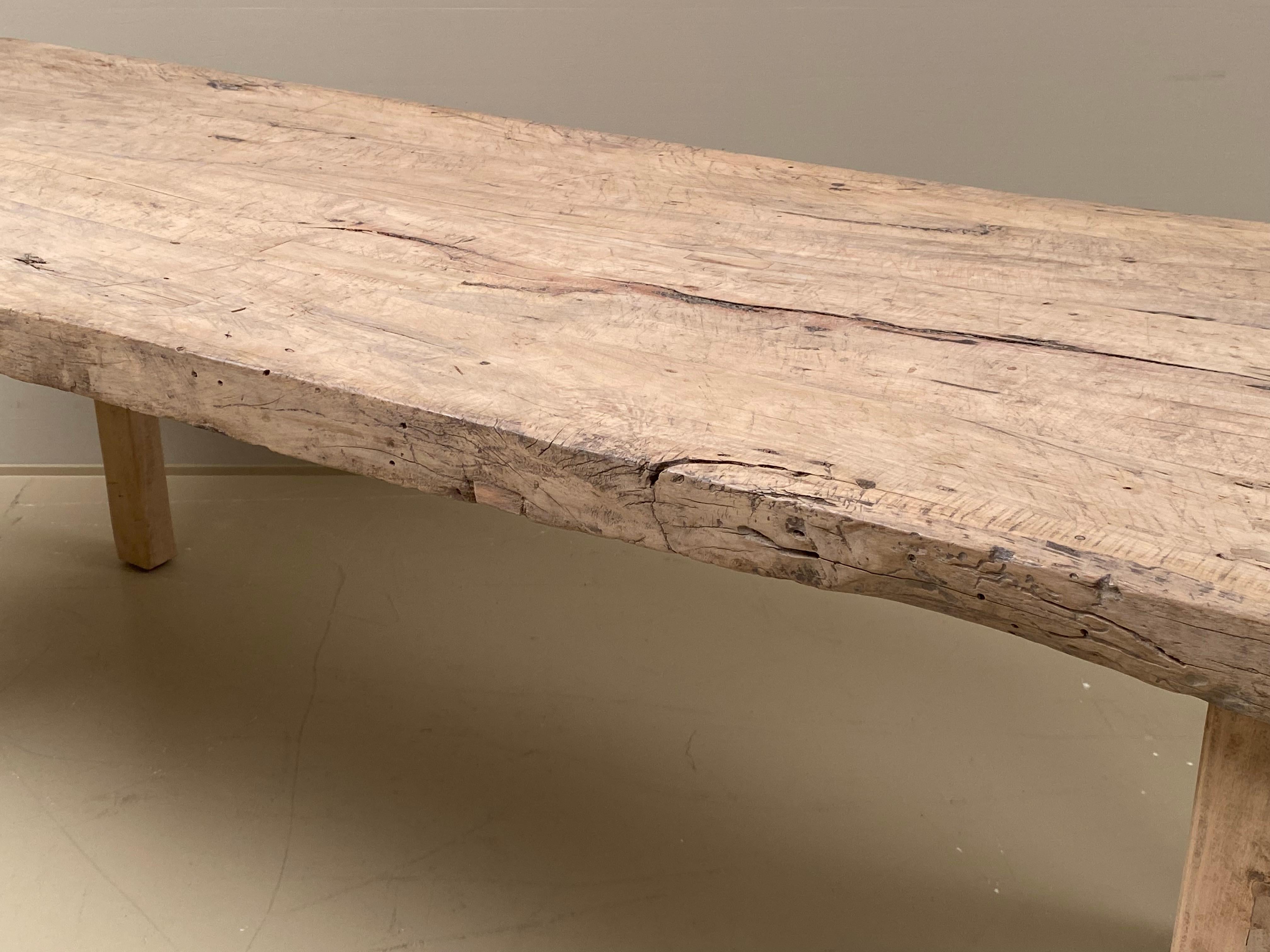 Rustic, Brutalist French Farming, Kitchen Table in Antique Elm Wood timber. 9