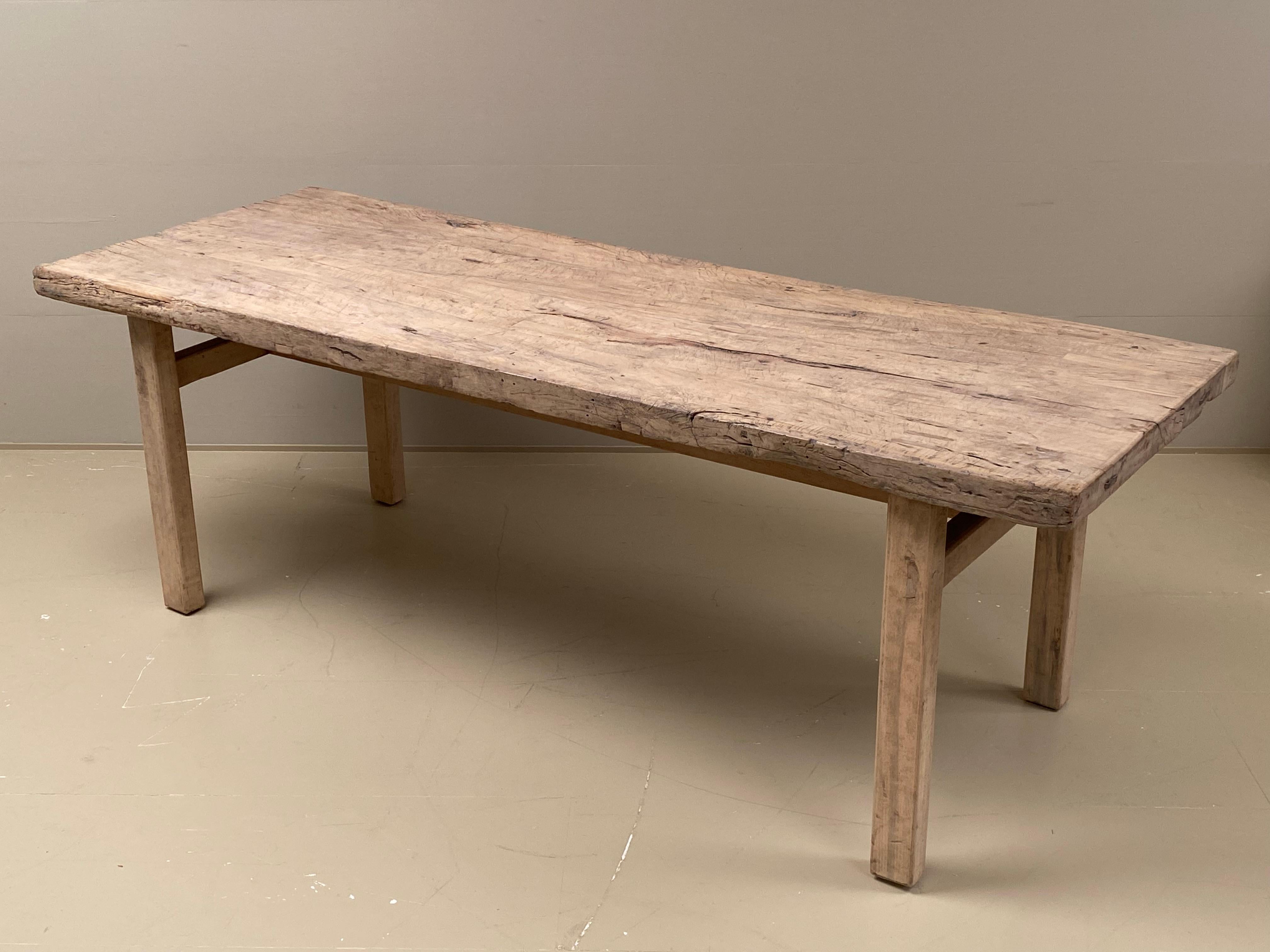 Rustic, Brutalist French Farming, Kitchen Table in Antique Elm Wood timber. 10