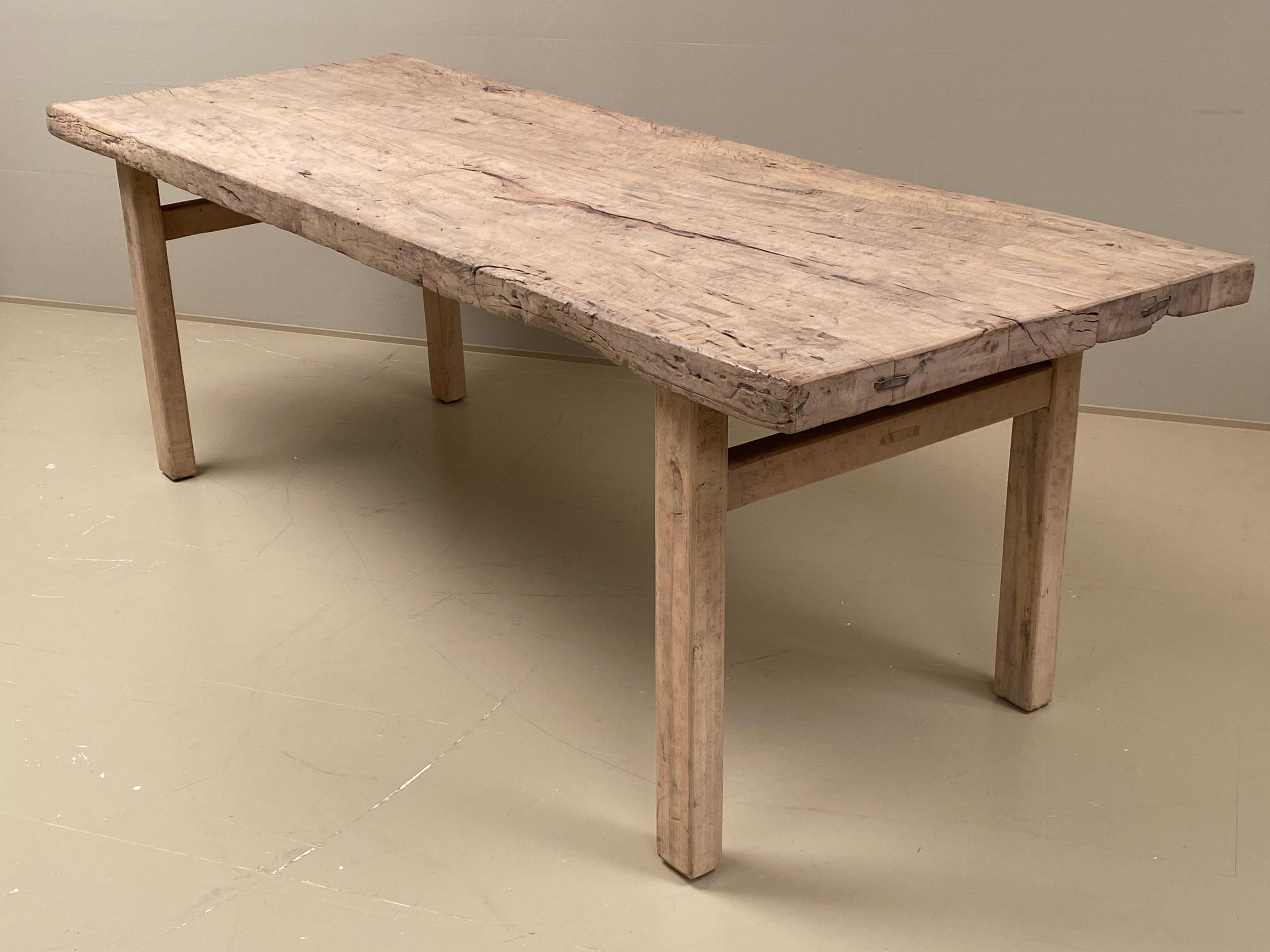 Rustic, Brutalist French Farming, Kitchen Table in Antique Elm Wood timber. 12