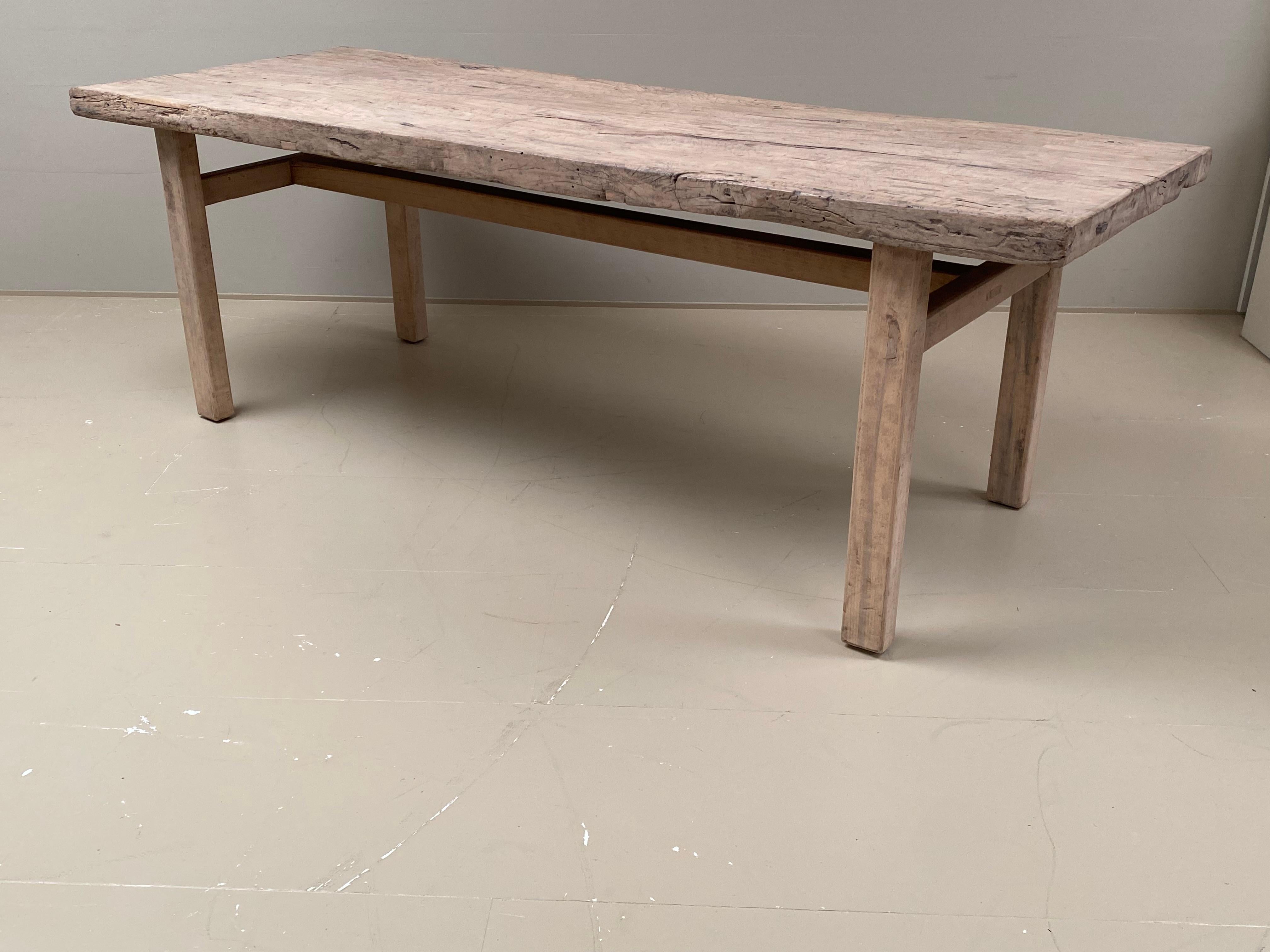 Rustic, Brutalist French Farming, Kitchen Table in Antique Elm Wood timber. 13