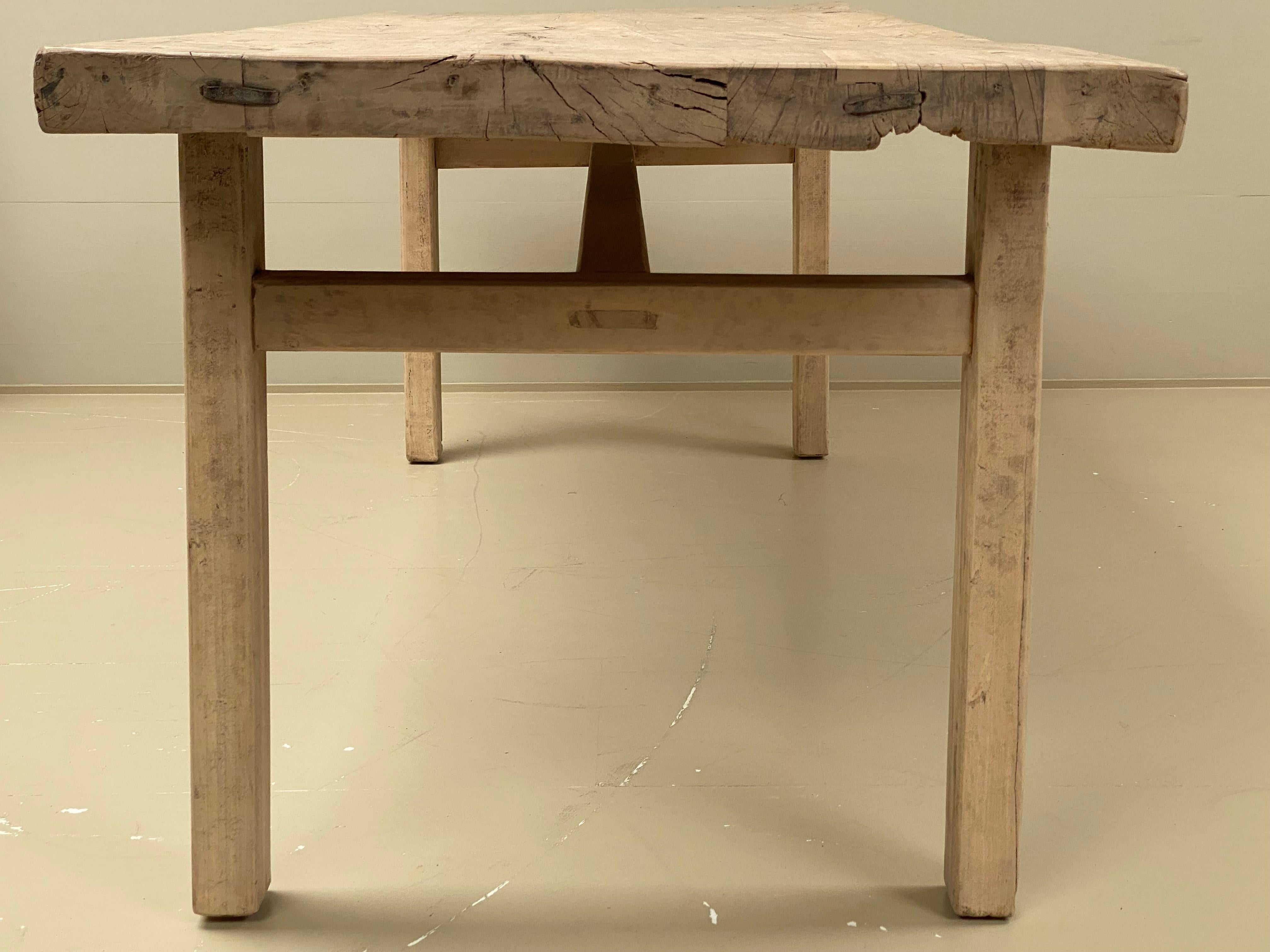 Rustic, Brutalist French Farming, Kitchen Table in Antique Elm Wood timber. 3