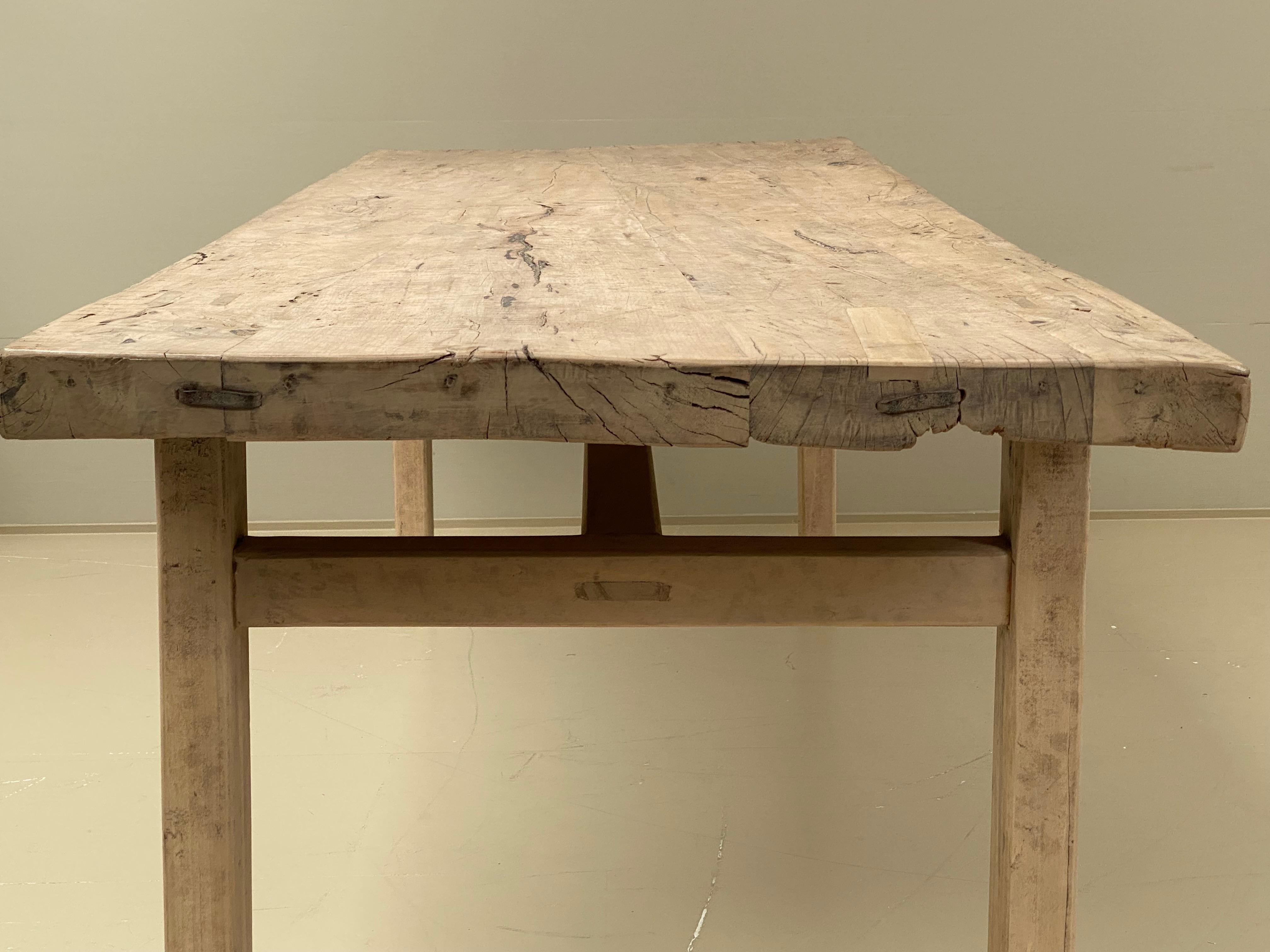 Rustic, Brutalist French Farming, Kitchen Table in Antique Elm Wood timber. 4