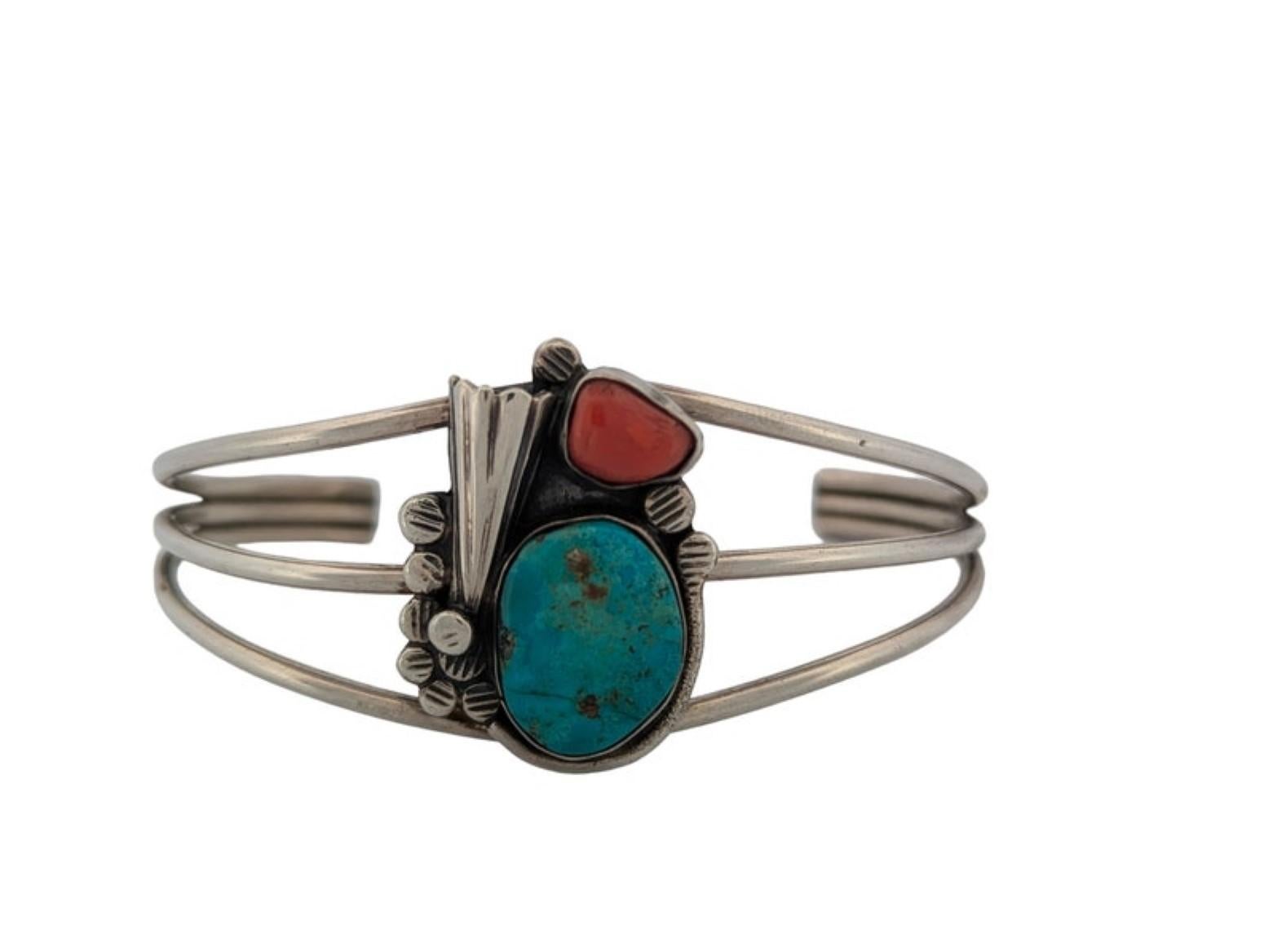 Antique Cushion Cut Rustler's Ravine  Vintage Sterling Silver Morenci Turquoise  Cuff Bracelet