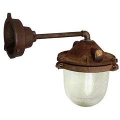 brown wall lights Rusty Brown Cast Iron Vintage Industrial Holophane Glass Wall Lights