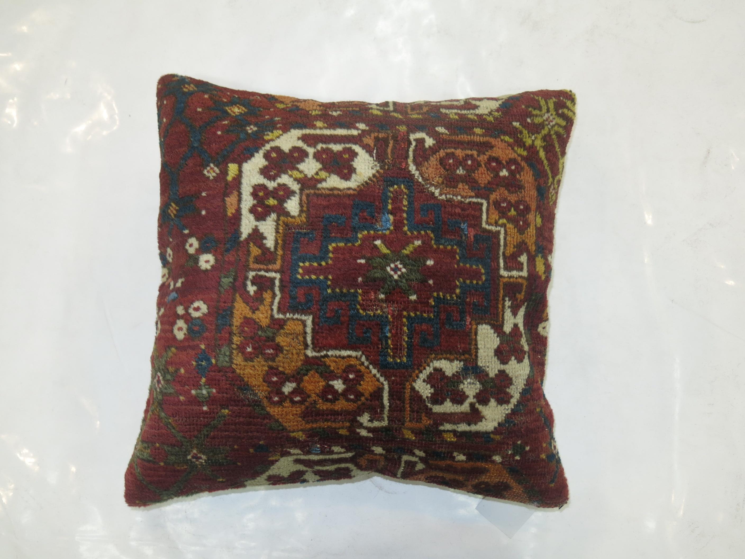 Rusty Brown Tribal Ersari Rug Pillow In Good Condition In New York, NY