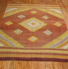 Rusty Brown Yellow Lavender Green Turkish Kilim Room Size Rug