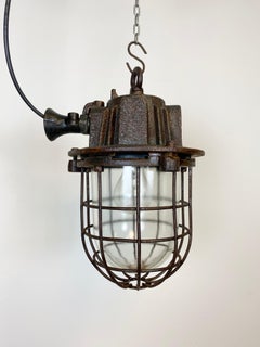 Rusty Cast Iron Industrial Cage Pendant Light, 1950s