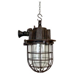 Rusty Cast Iron Industrial Cage Pendant Light, 1950s