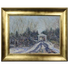 Rusty Cook WS JR Landscape Covered Bridge Oil Painting Country Farmhouse
