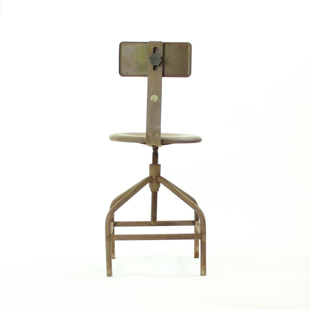 Industrial Rusty Factory Chair, Czechoslovakia, circa 1940 For Sale