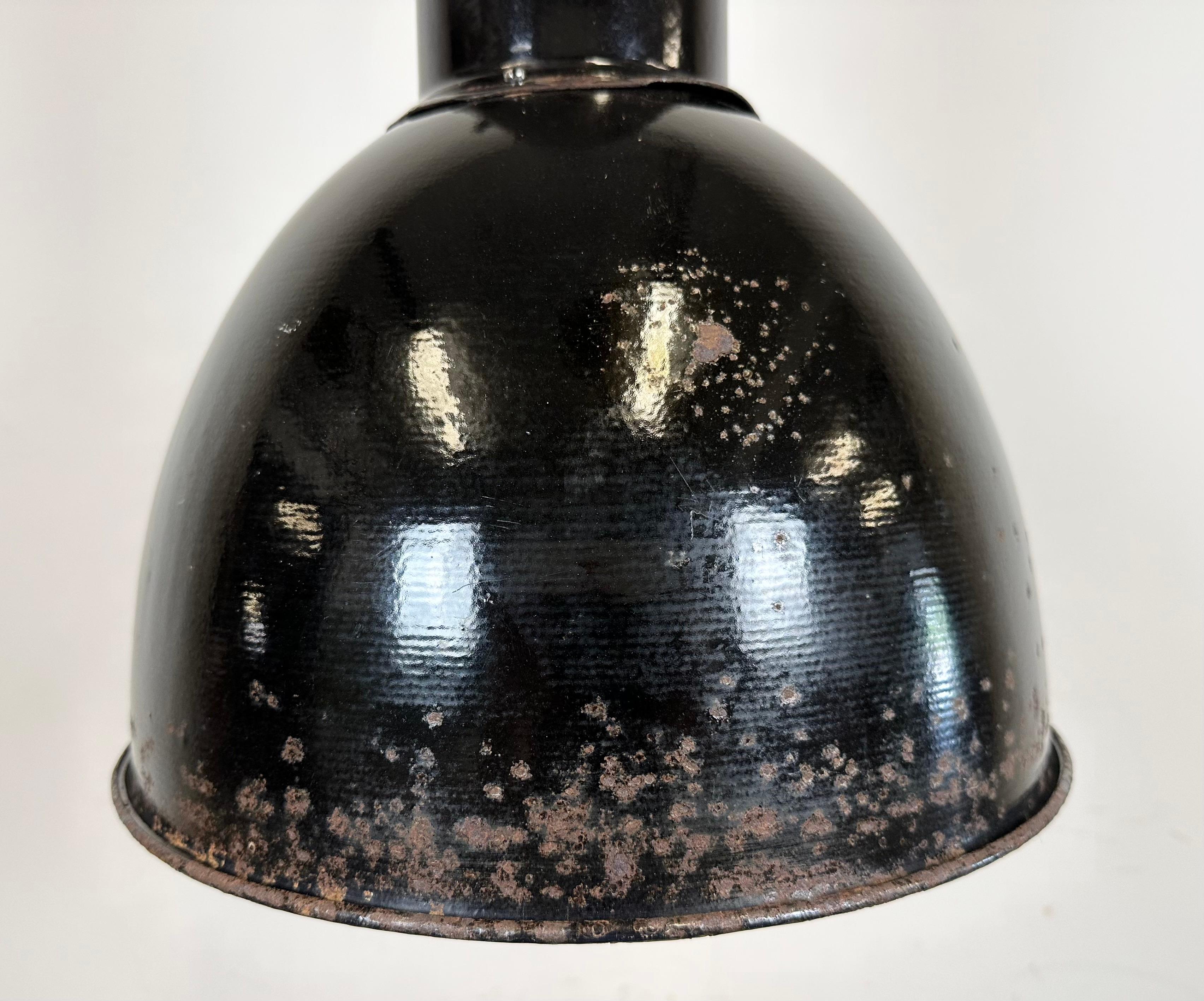 Rusty Industrial Bauhaus Black Enamel Pendant Lamp, 1930s In Fair Condition For Sale In Kojetice, CZ