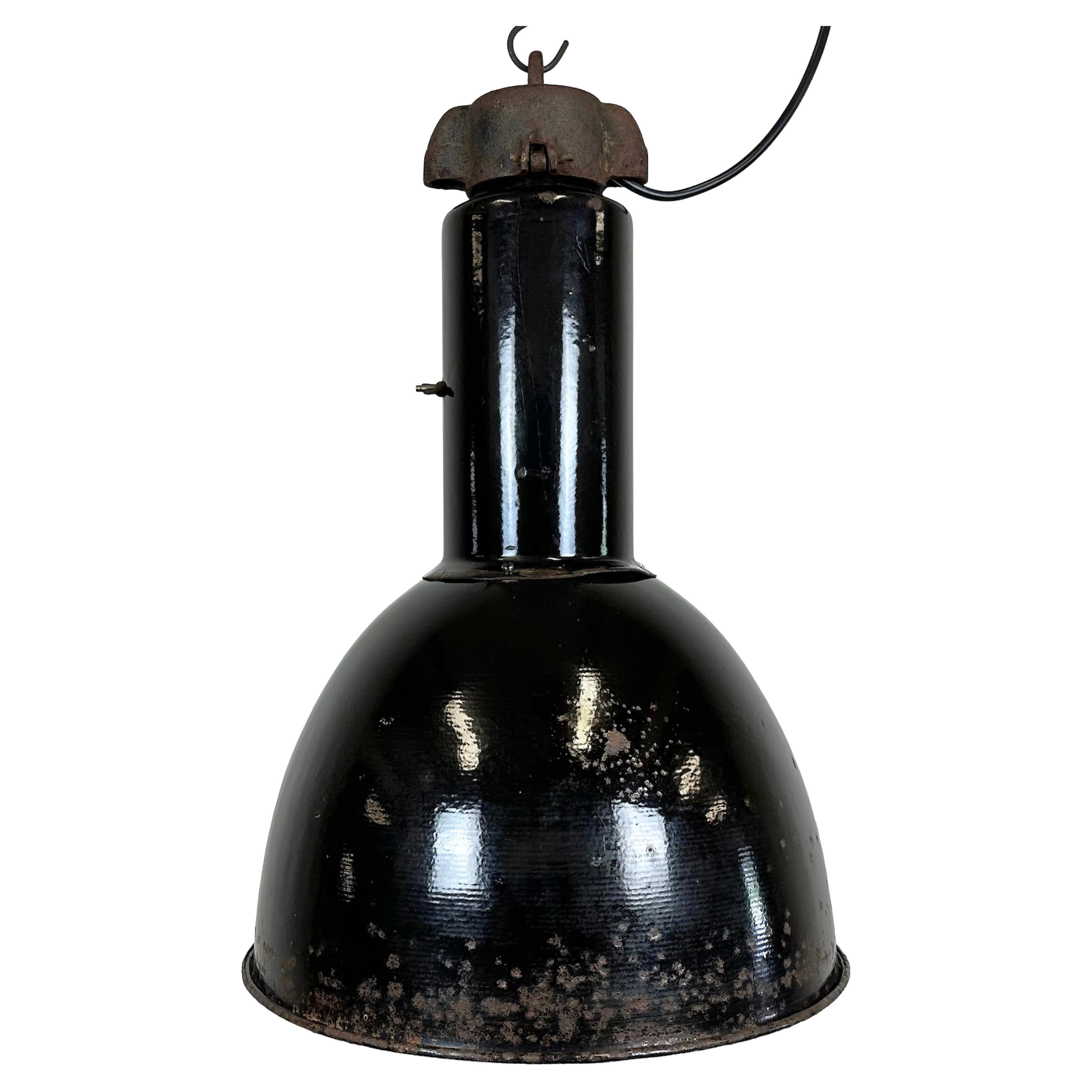 Rusty Industrial Bauhaus Black Enamel Pendant Lamp, 1930s For Sale