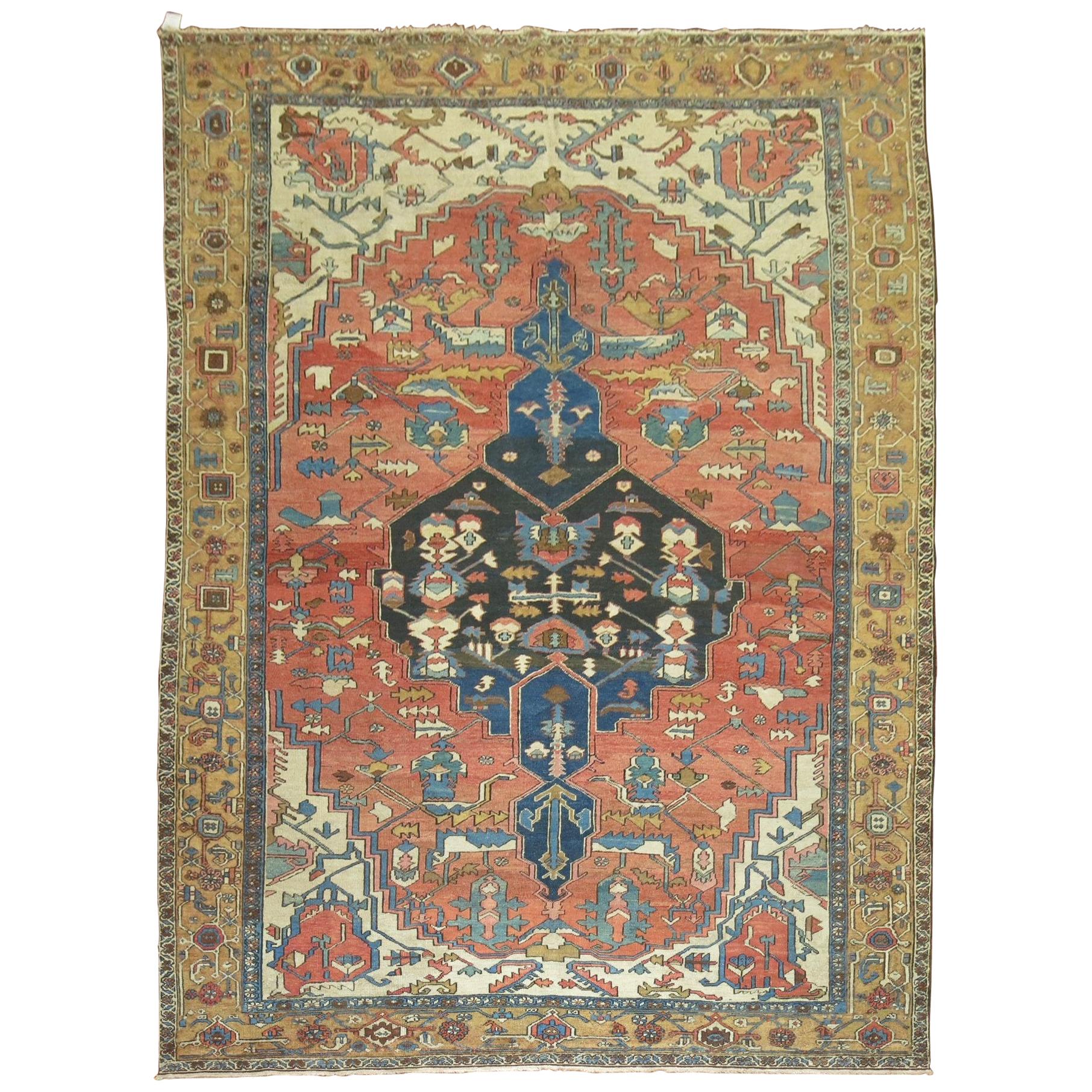 Traditional Orange Persian Heriz Herati Rug For Sale at 1stDibs