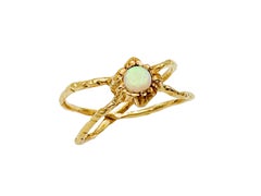 Rusty Thought Opal Infinite Shield Ring 18k Yellow Gold Crossed Textured Bands