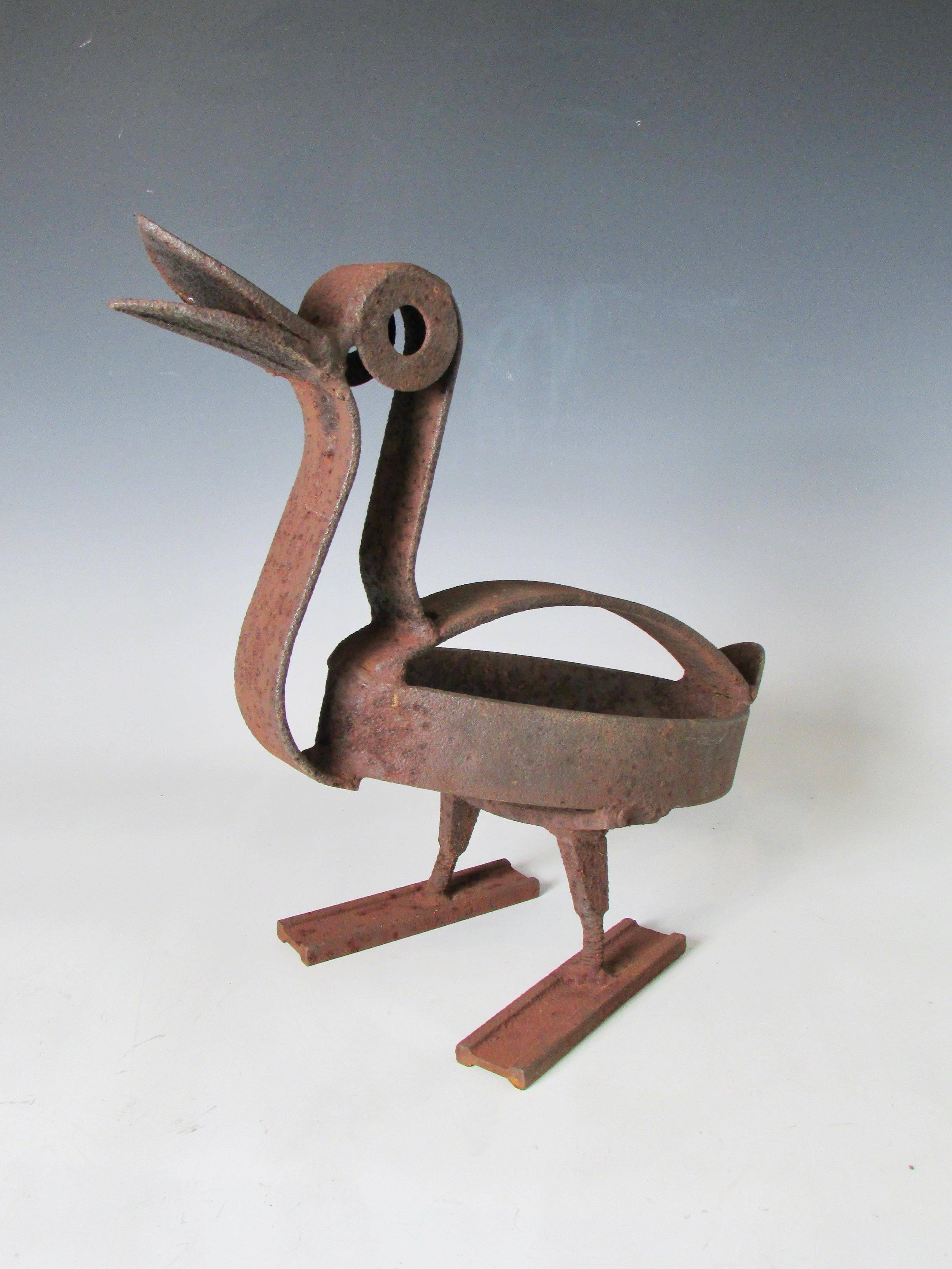 Rusty Whimsical Folk Art Welded Yard Art Duck Sculpture In Good Condition In Ferndale, MI