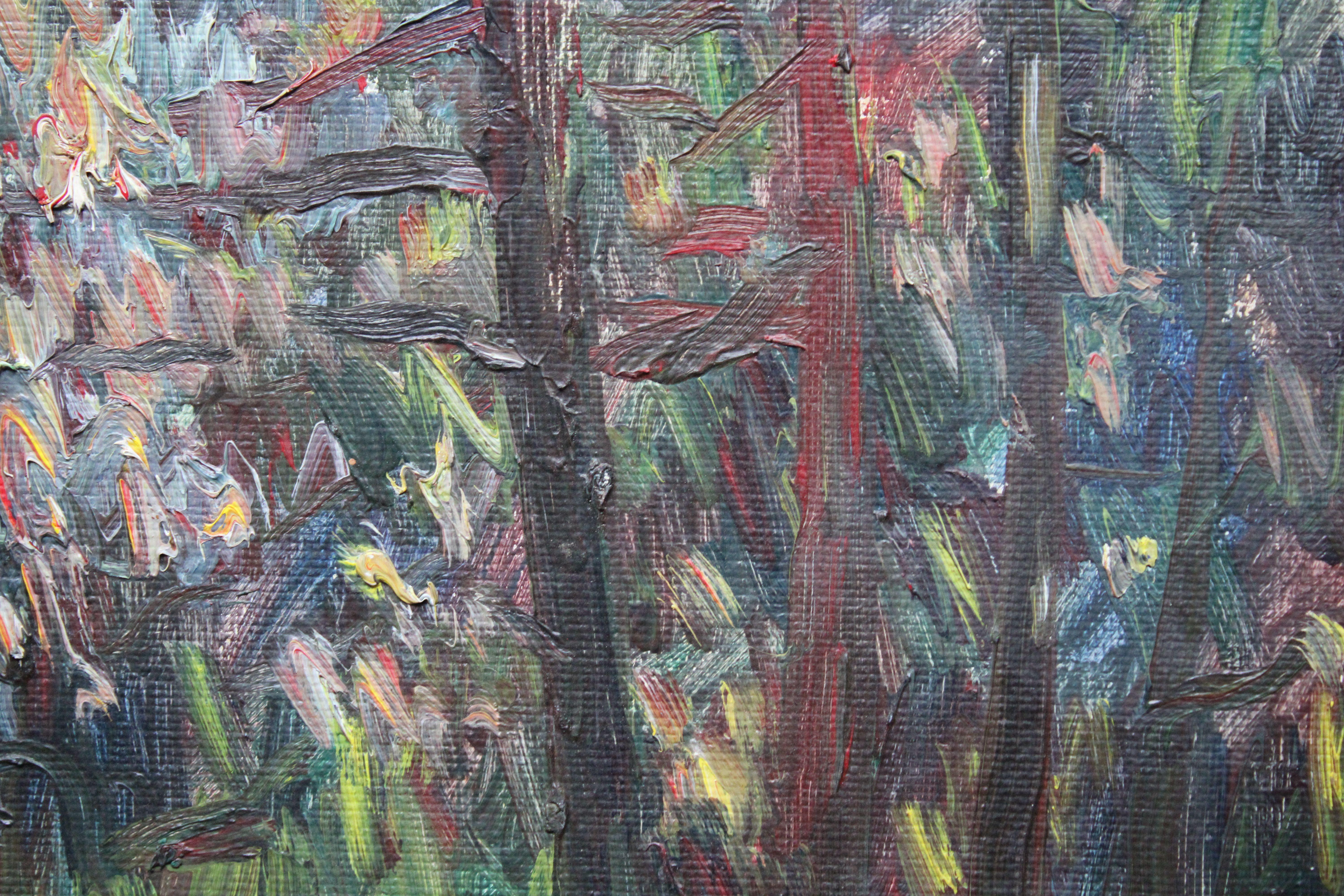 Forest. 1982. Cardboard, oil, 33x46 cm - Painting by Ruta Steinerte