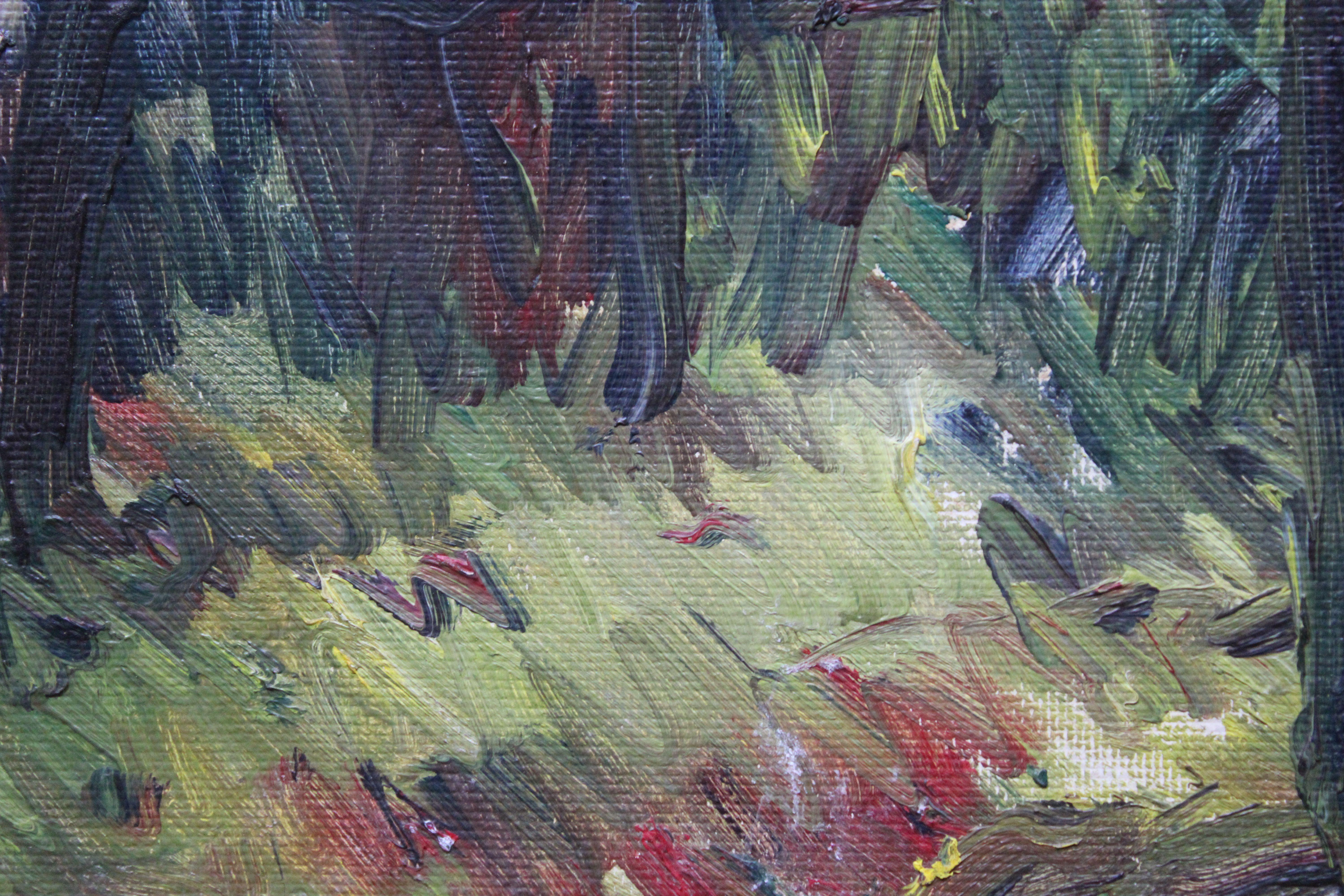 Forêt. 1982. Carton, huile, 33x46 cm - Impressionnisme Painting par Ruta Steinerte