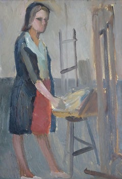 Near the easel. Cardboard, oil, 48x33.5 cm